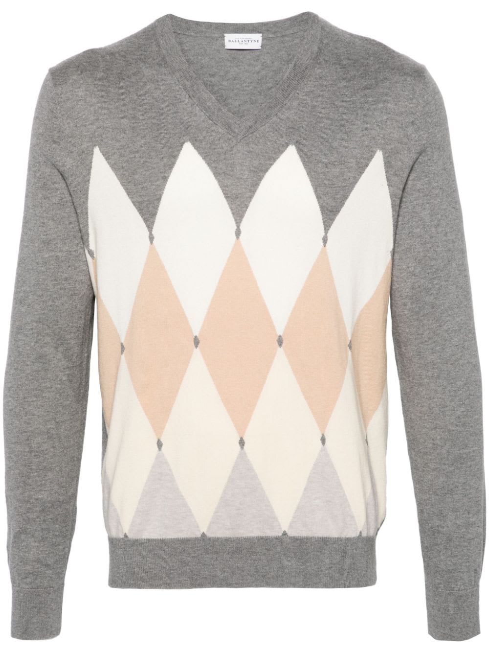 Shop Ballantyne V Neck Pullover In Grey Light Grey Juta Beige