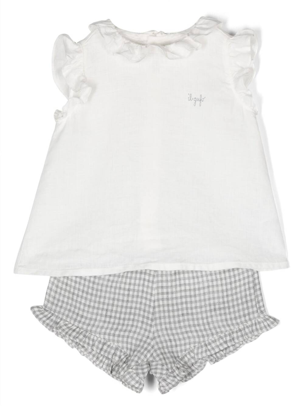 IL GUFO WHITE BLOUSE AND SHORTS MATCHING SET IN LINEN BABY