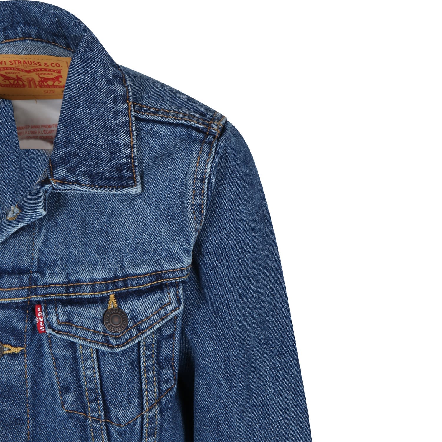 Levi's Blue Denim Jacket For Boy With Logo In Blue