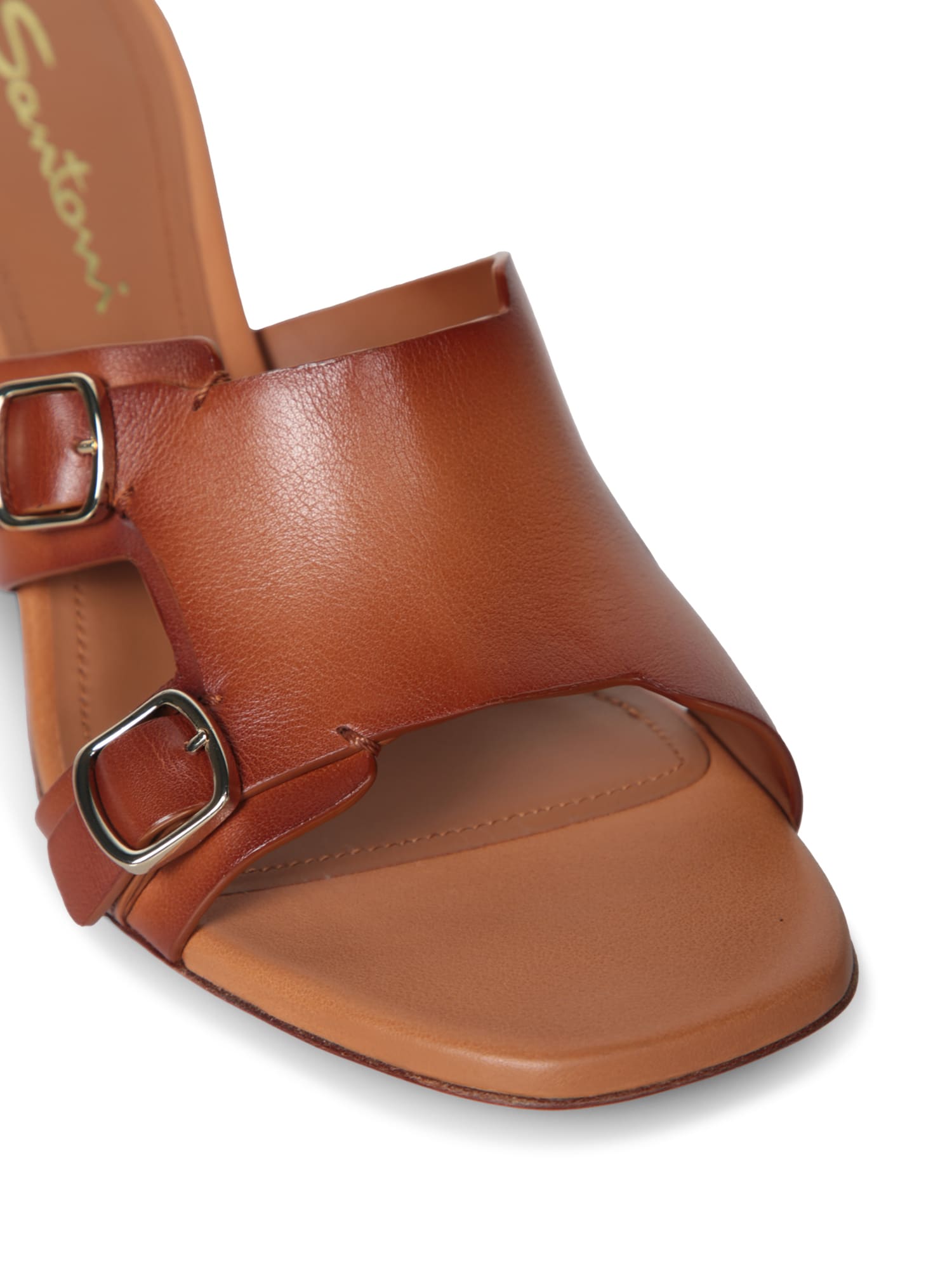 Santoni Brown Buckle Heel Sandal In Brown