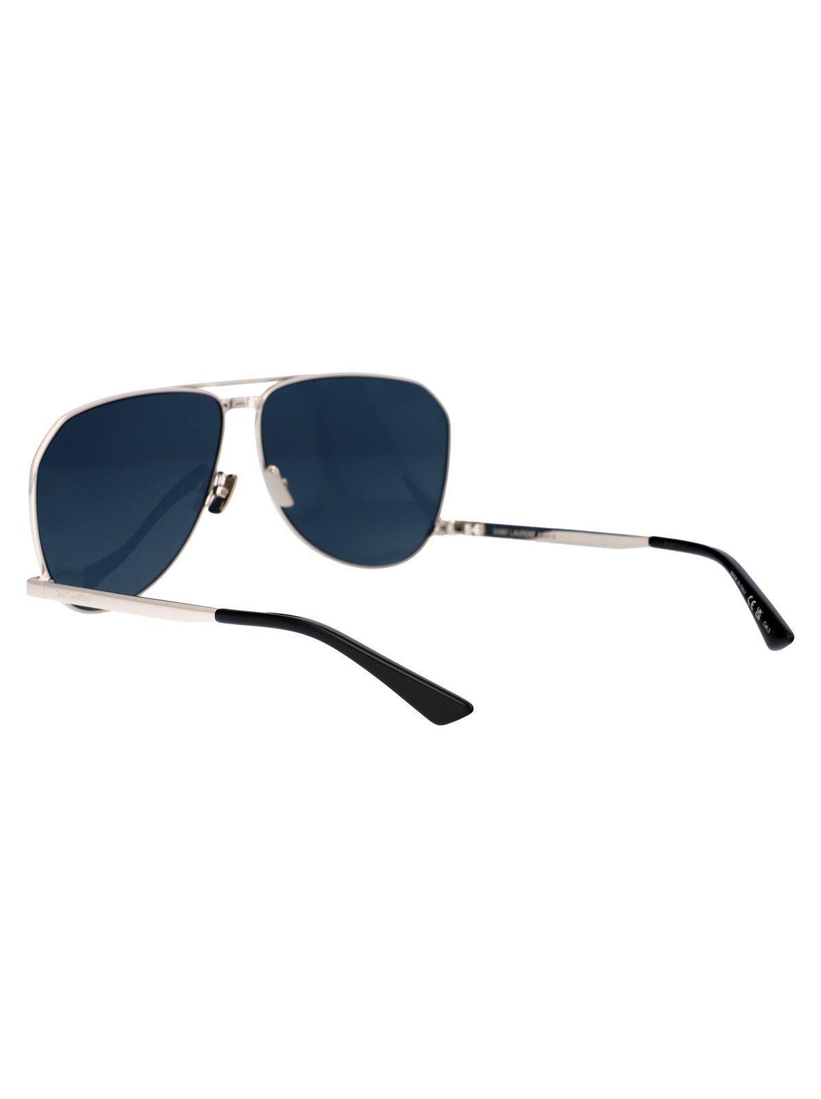 Shop Saint Laurent Aviator Sunglasses In 003 Silver Silver Blue