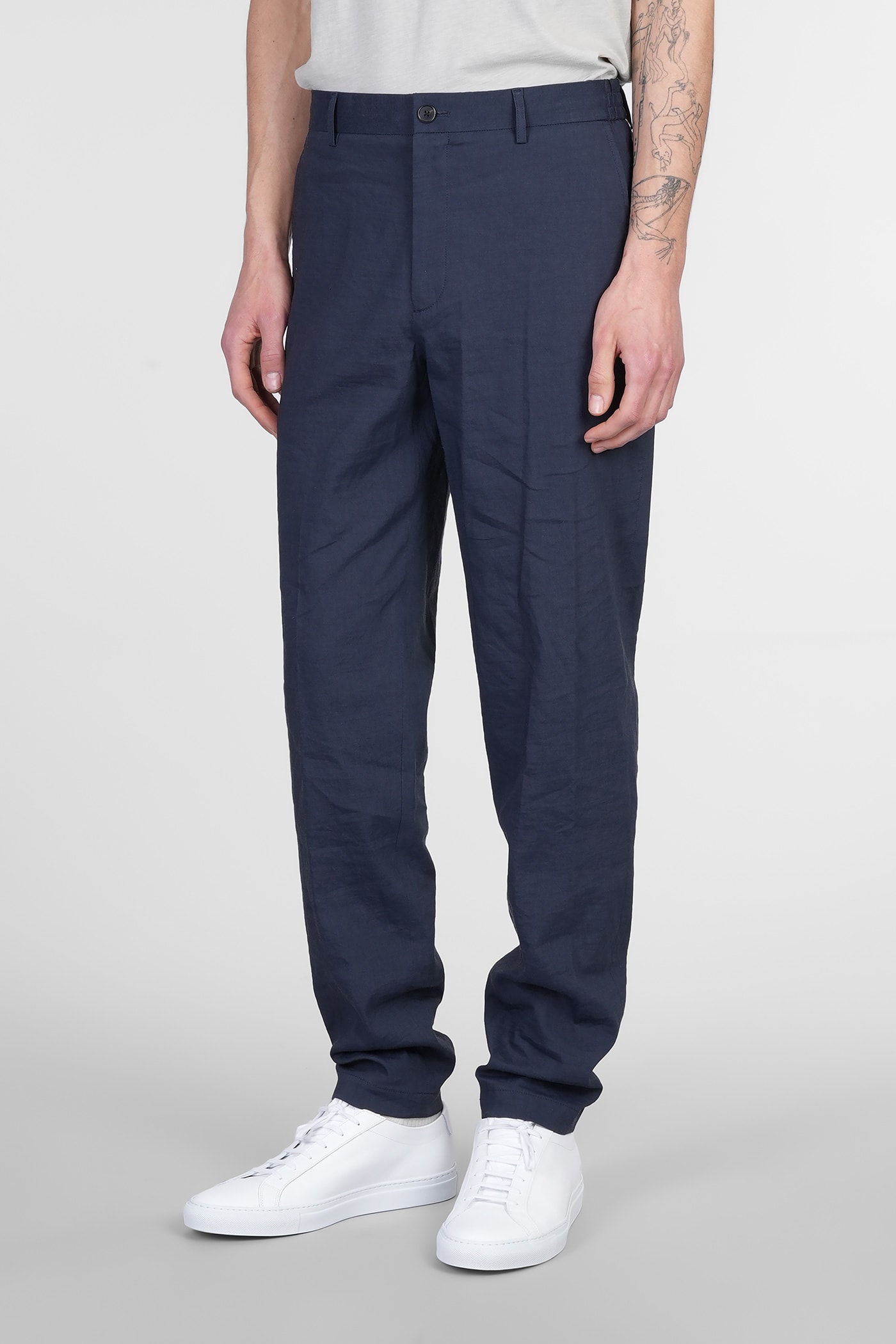 Theory Pants In Blue Linen In Blue