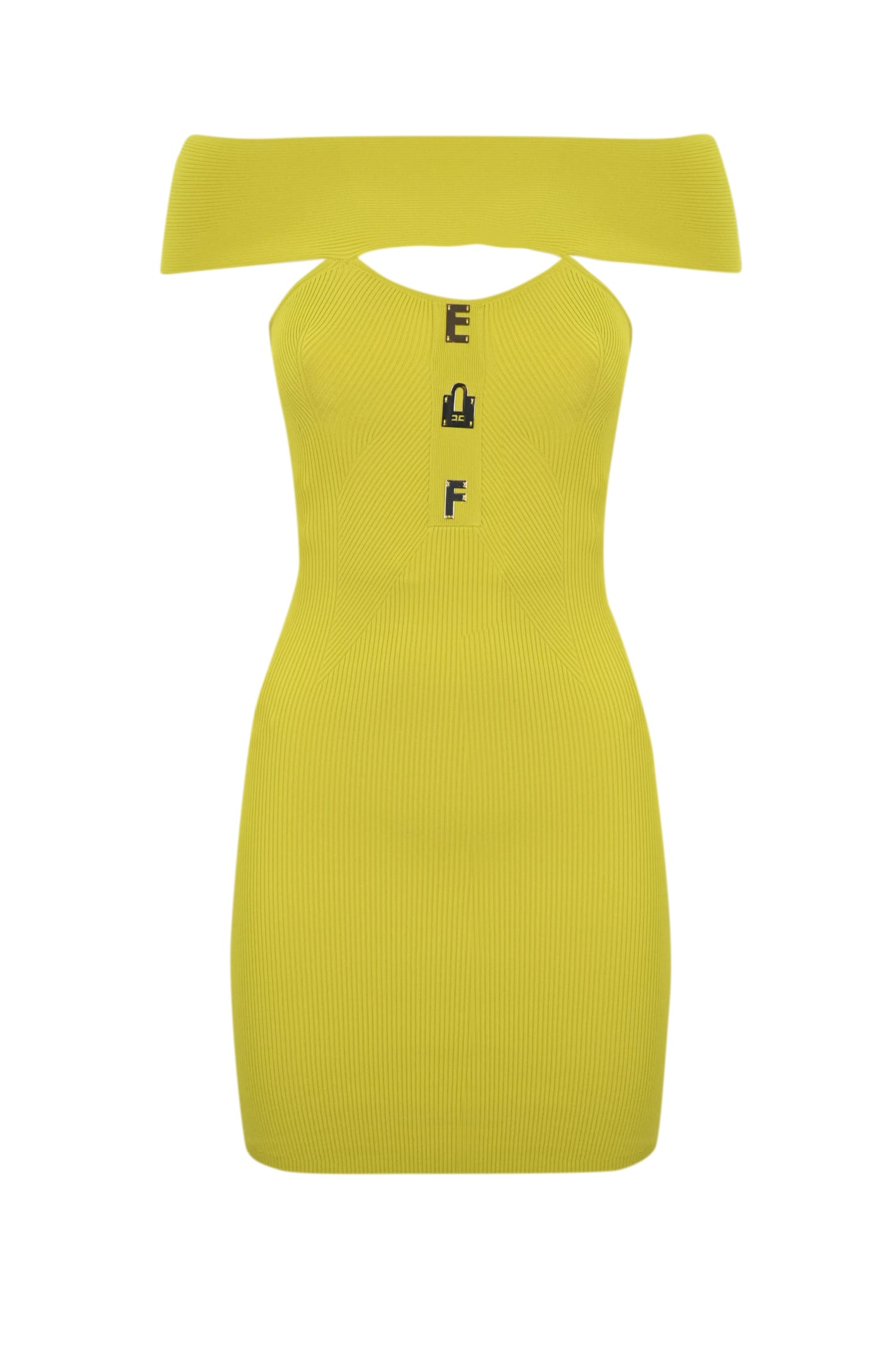 Shop Elisabetta Franchi Ribbed Dress With Lettering In Cedro
