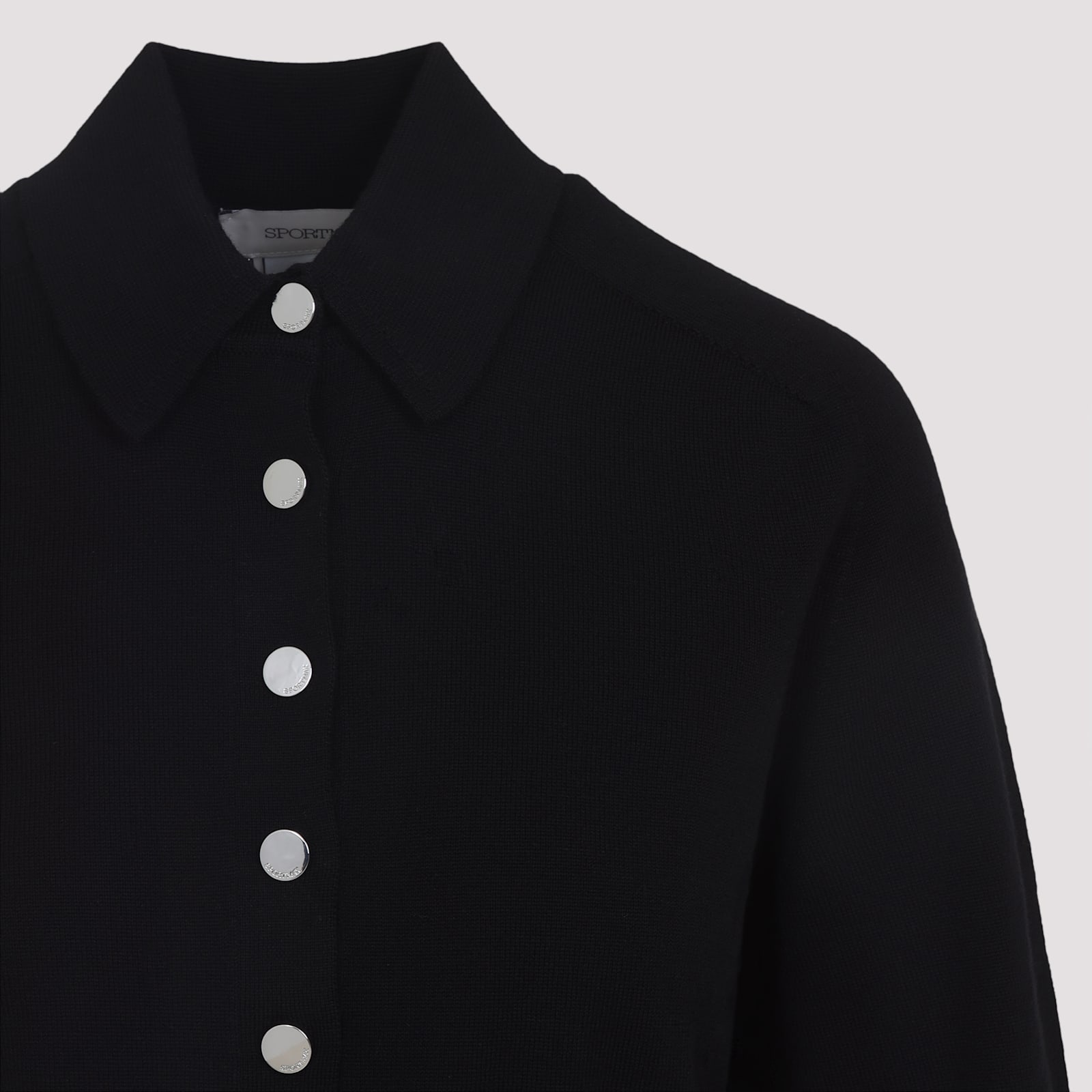Sportmax Virgin Wool Cardigan With Classic Collar And Retro Charm In Black