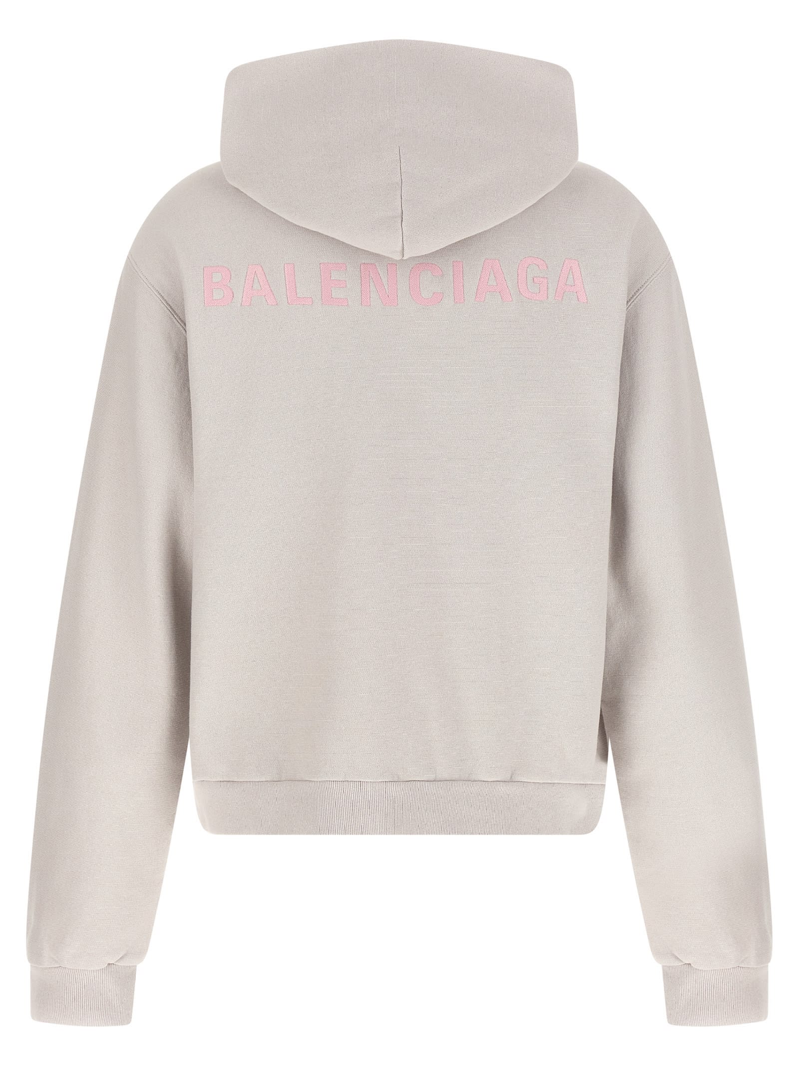 Balenciaga Logo Embroidery Hoodie Sweatshirt Gray In Neutral