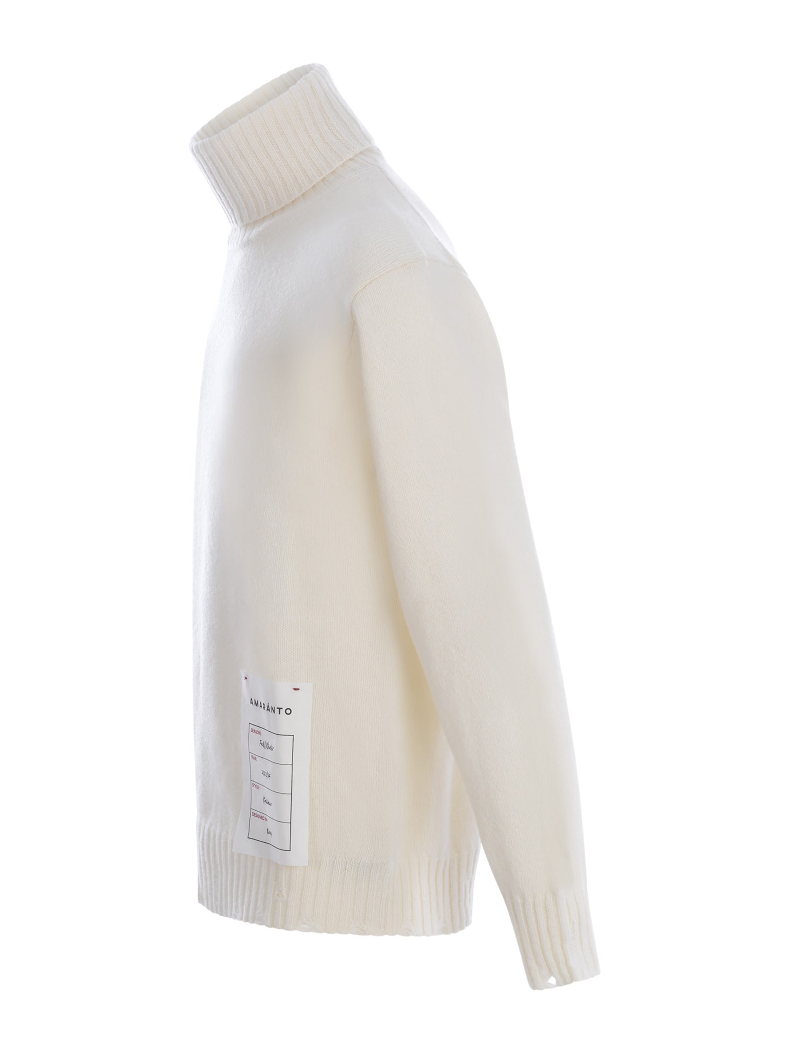 Shop Amaranto Turtleneck  In Wool And Cashmere Blend In Crema