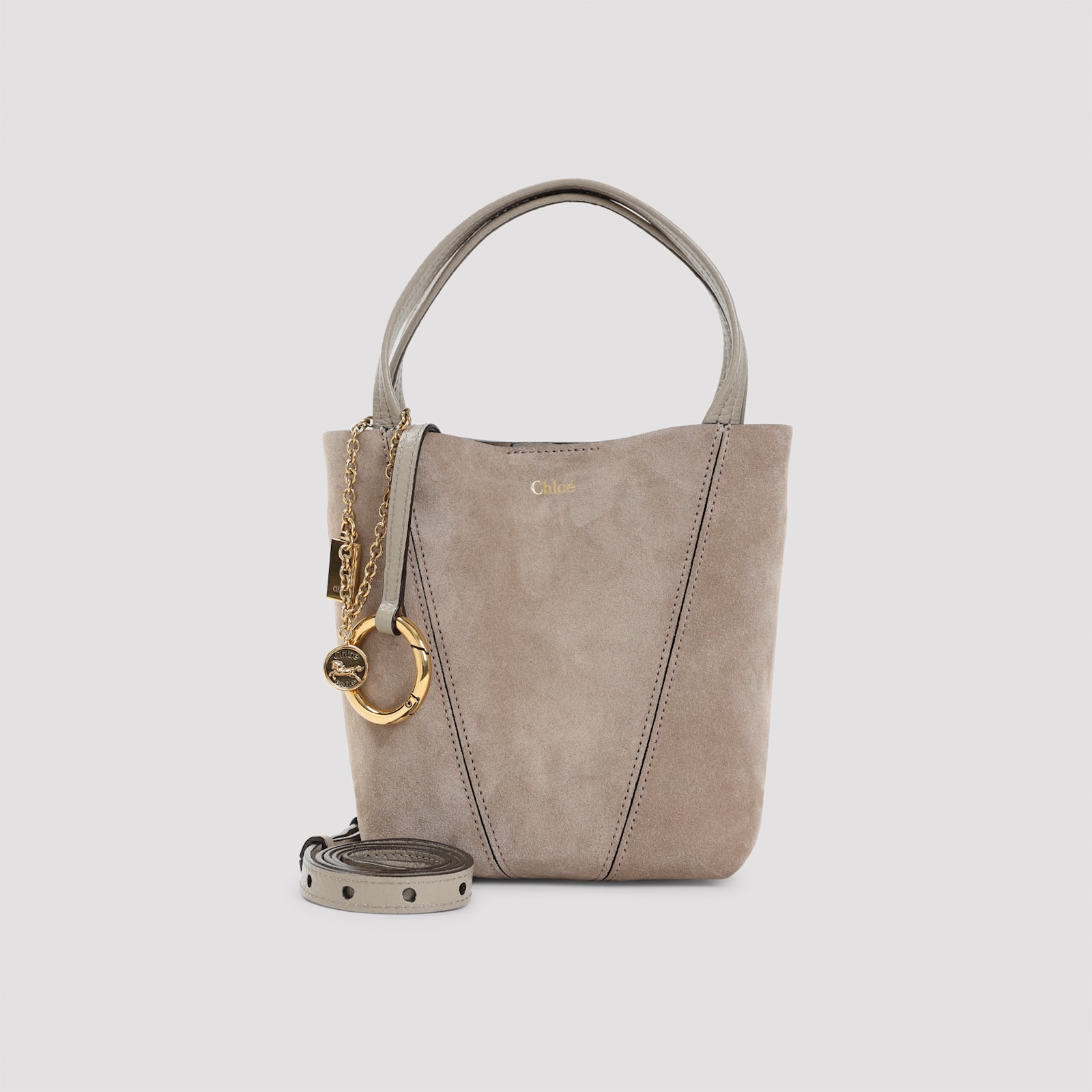 Chloé Motty Grey Suede Calf Leather Spin Shoulder Bag In Gray