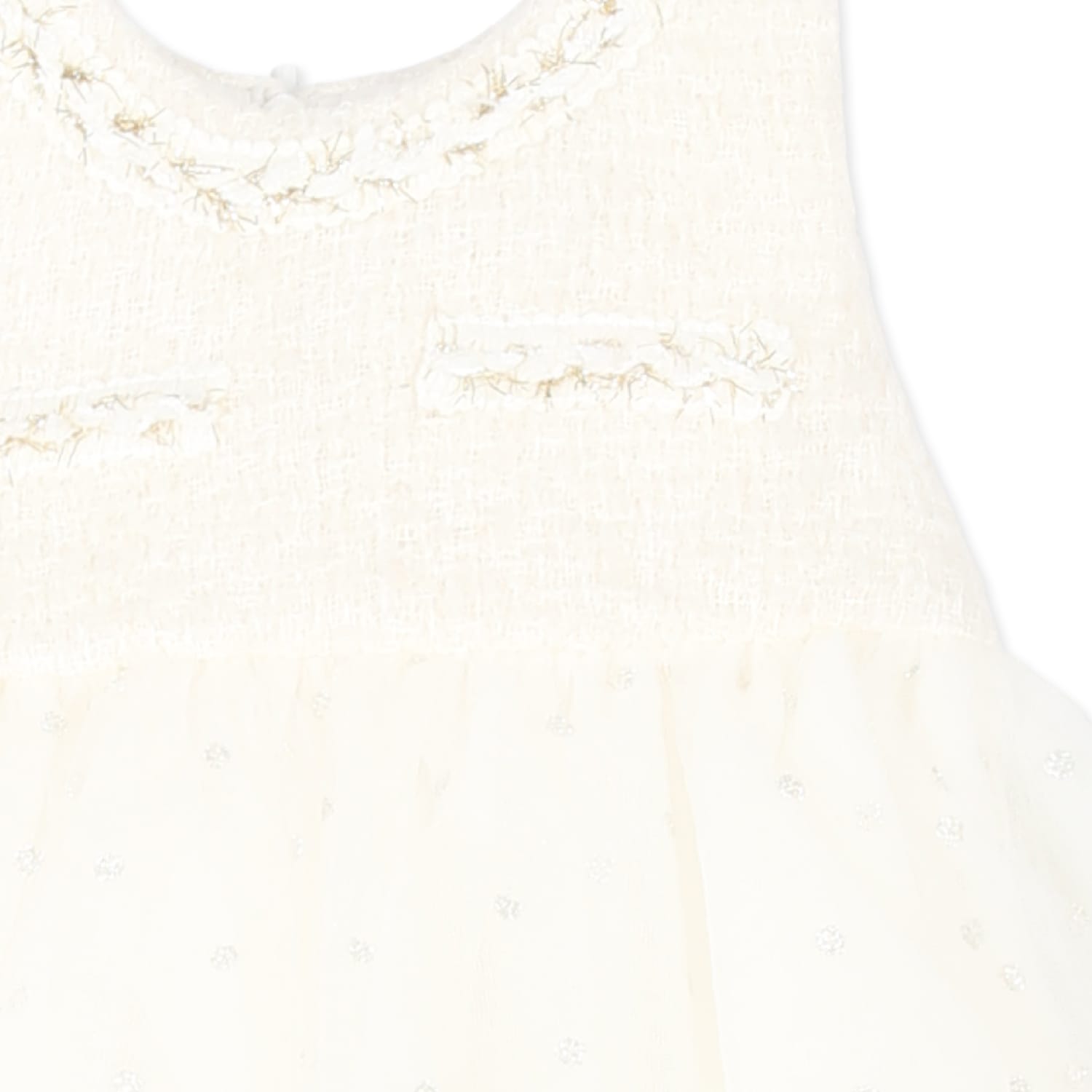 MONNALISA IVORY DRESS FOR BABY GIRL WITH POLKA DOTS 