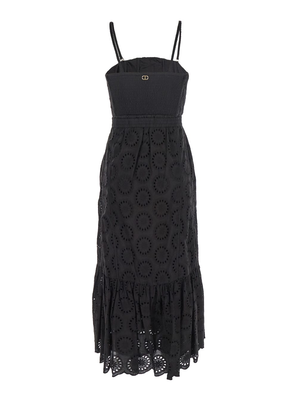 Twinset Black Dress With Removable Straps And Broderie Anglaise In Cotton Woman