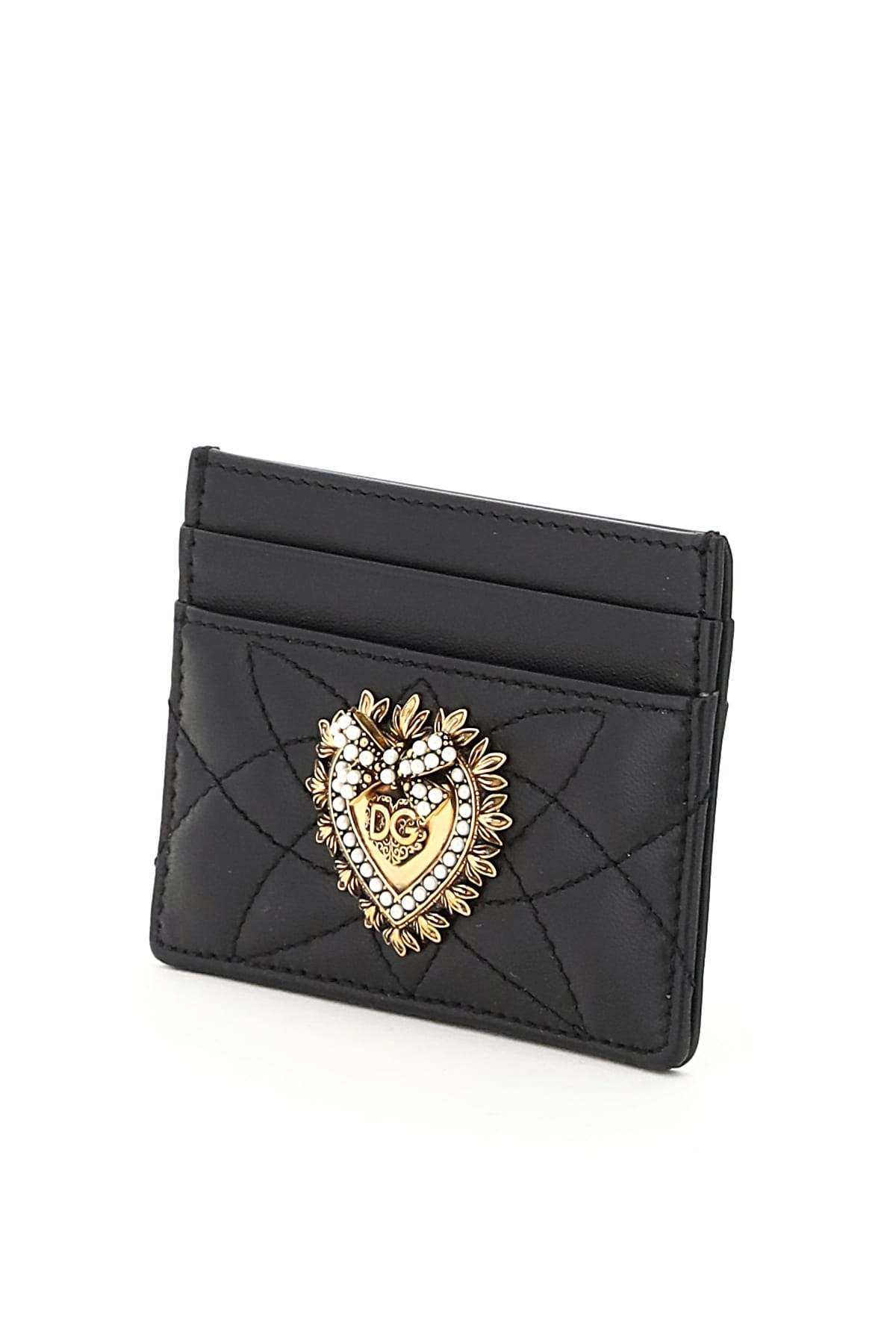Dolce & Gabbana Black Leather Devotion Card Holder In Black