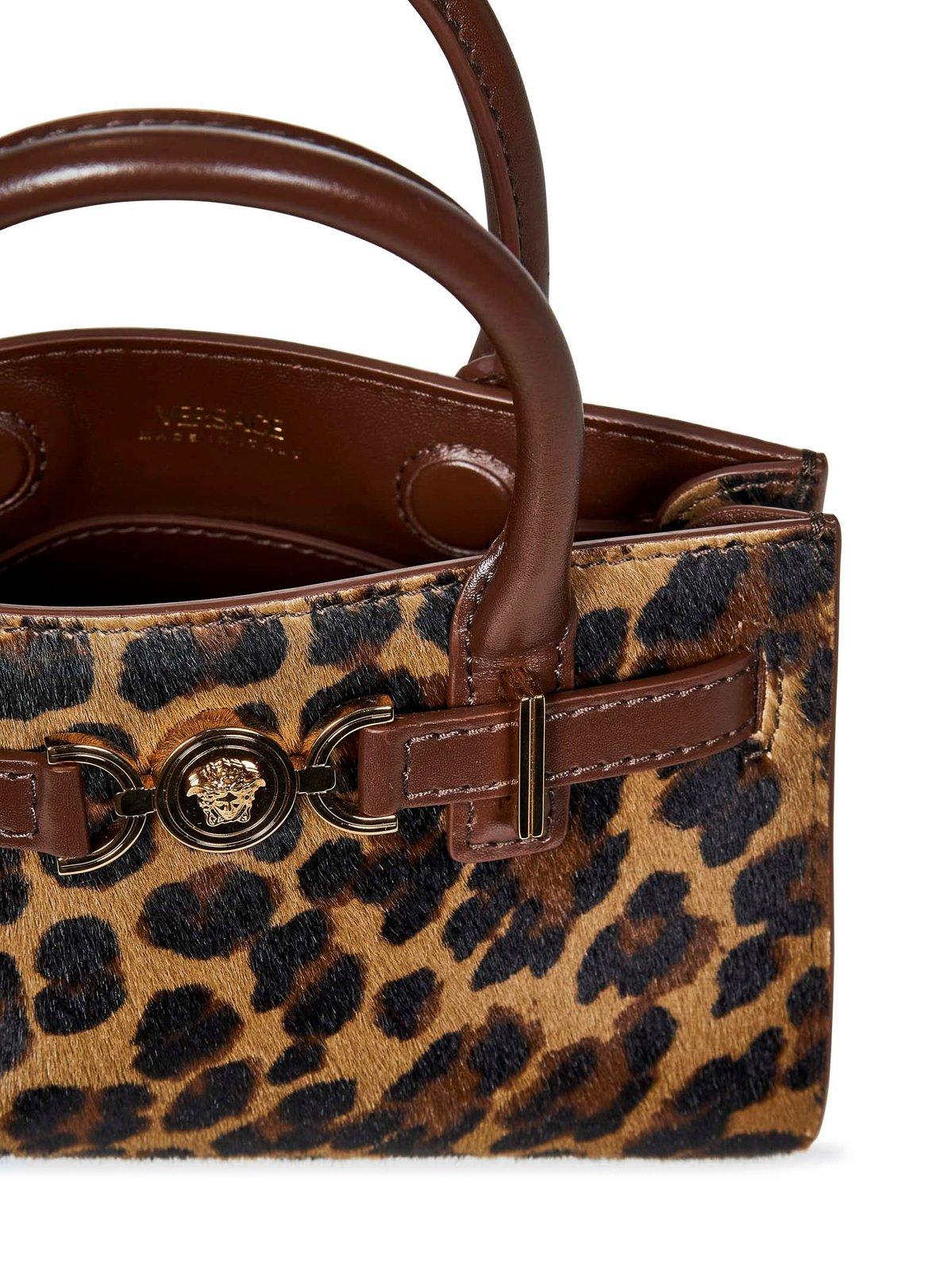 Shop Versace Medusa-plaque Leopard Printed Tote Bag In Brown