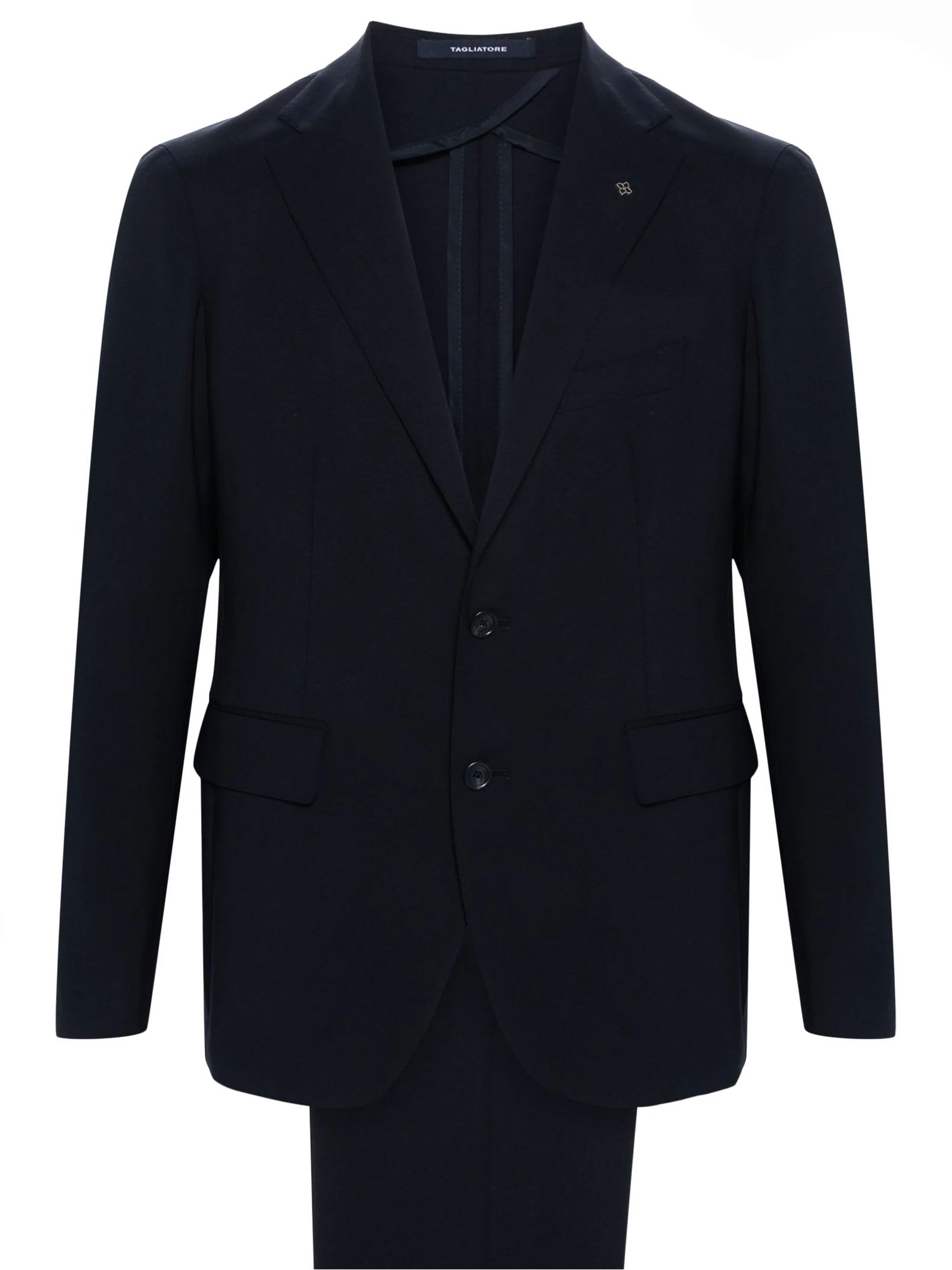 Shop Tagliatore Navy Blue Single-breasted Wool Suit