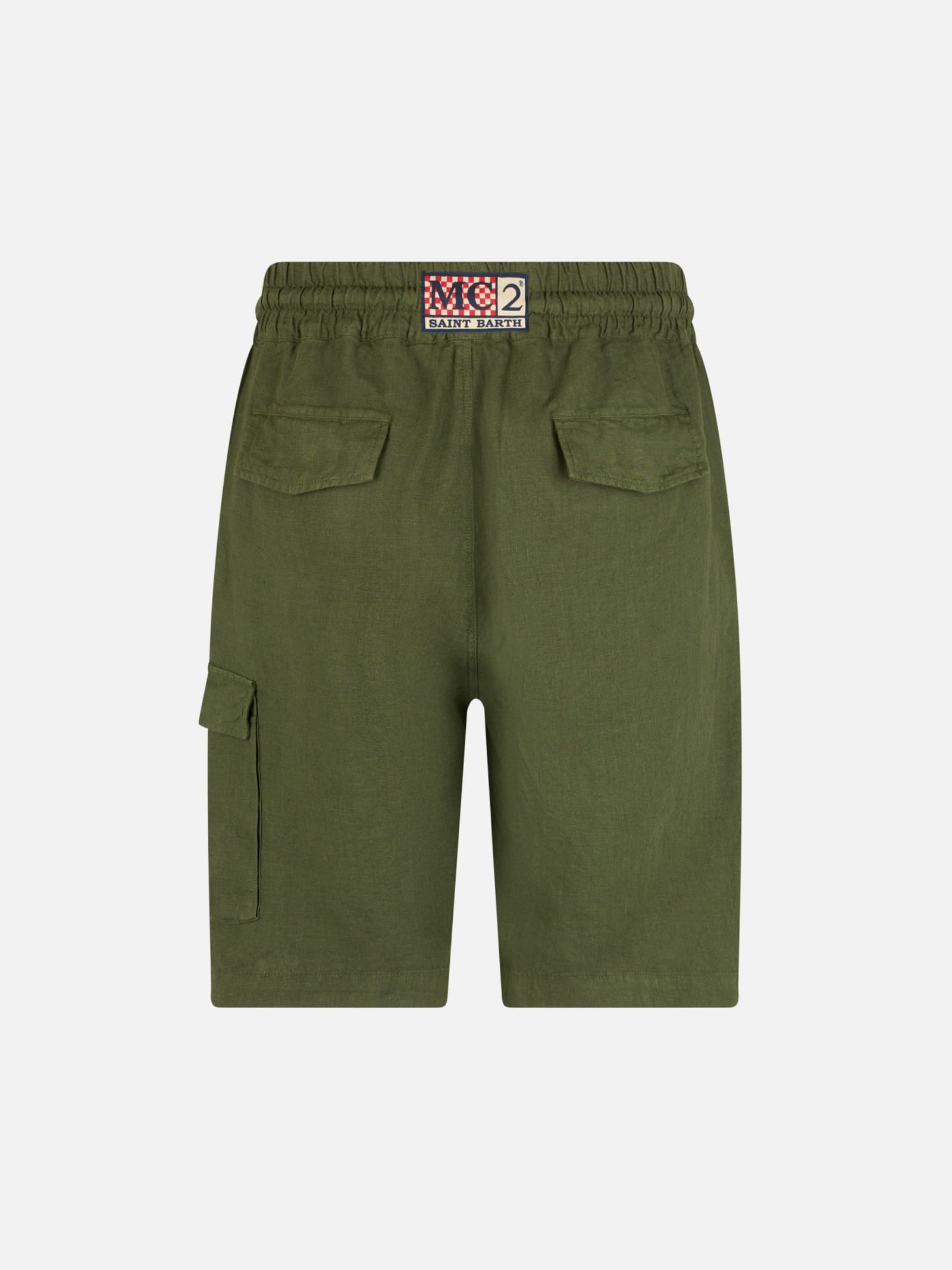 Mc2 Saint Barth Man Military Green Linen Bermuda Marseille In Green