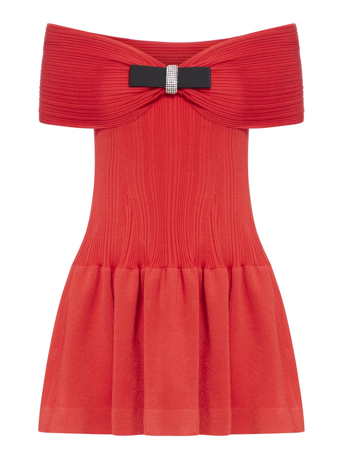 Shop Self-portrait Knitted Bow Mini Dress In Red