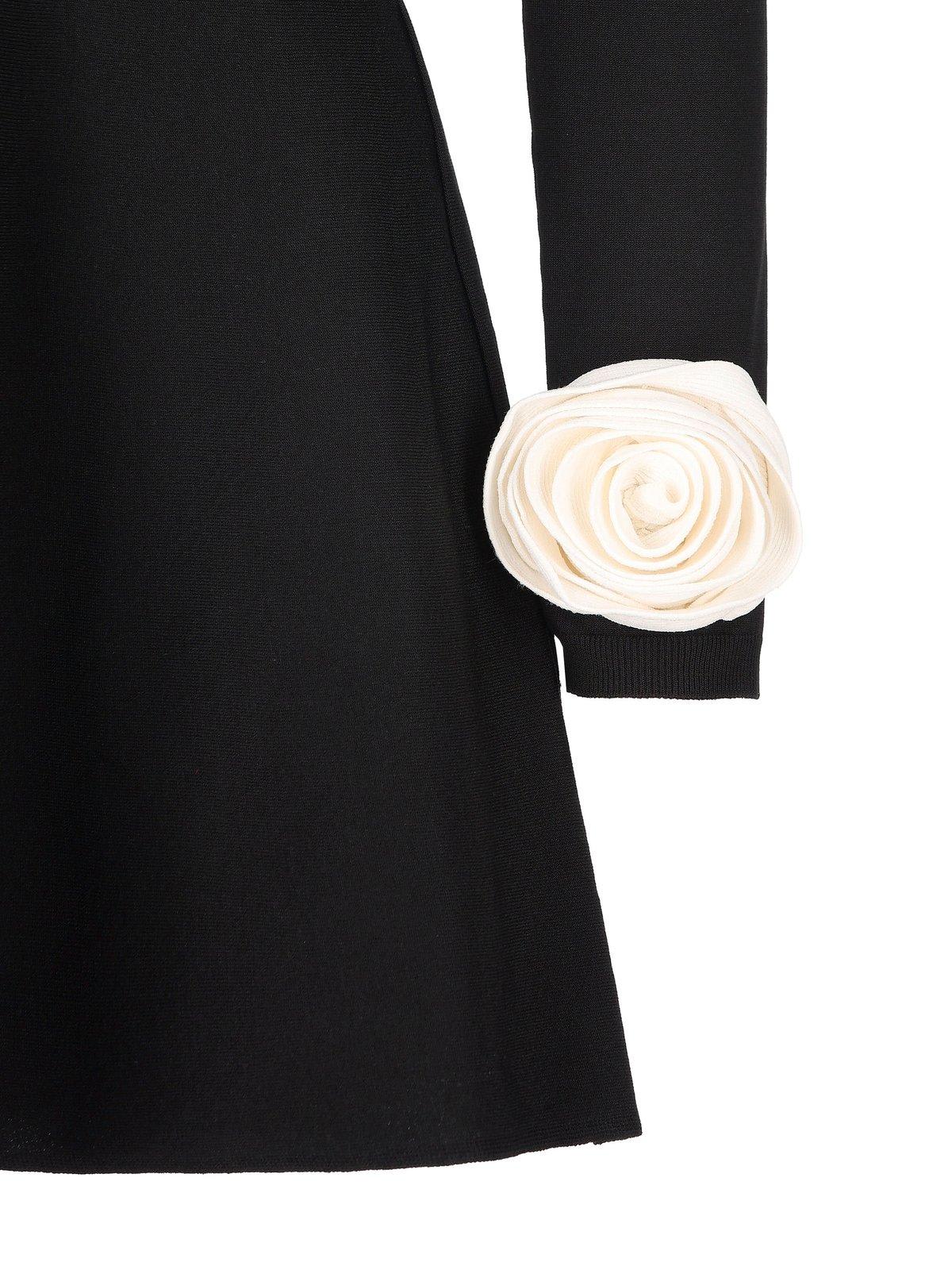 Shop Valentino Floral Embellished Crewneck Dress In Black