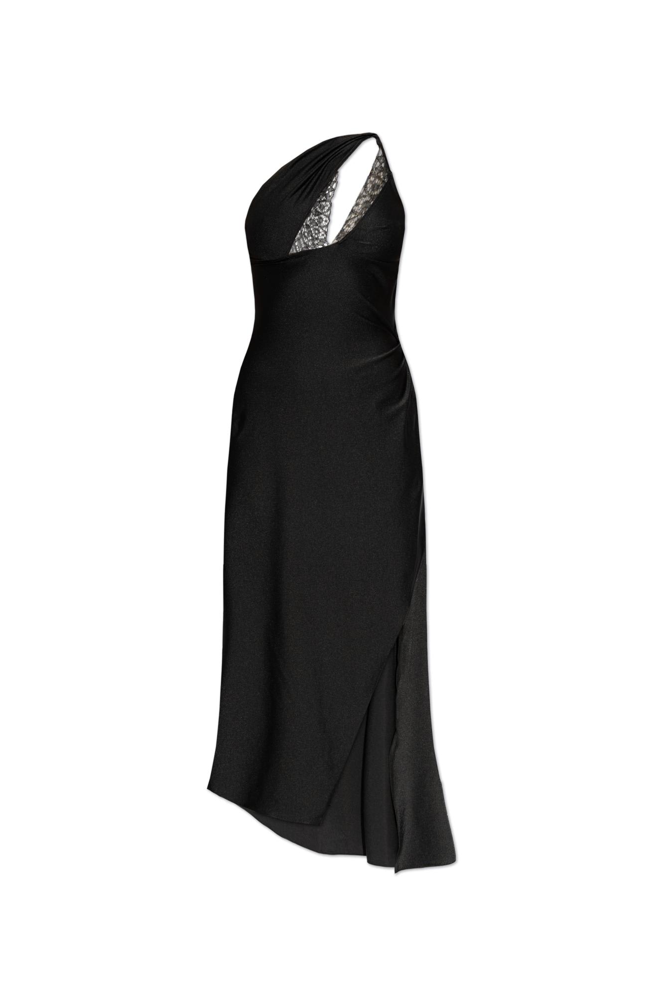 Shop Coperni Satin Dress With Lace Trim In Blk Black