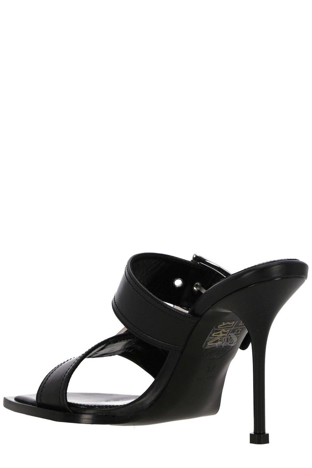 Shop Alexander Mcqueen Buckle Detailed Heeled Sandals In Black