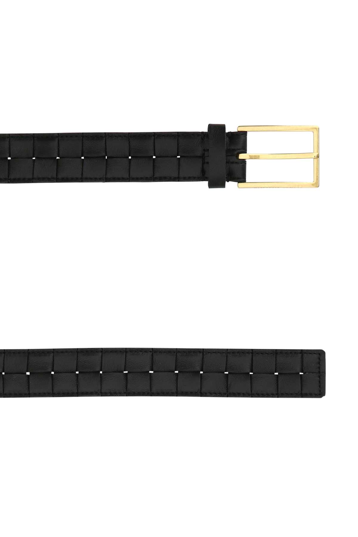 Bottega Veneta Black Leather Maxi Intreccio Belt In 8425