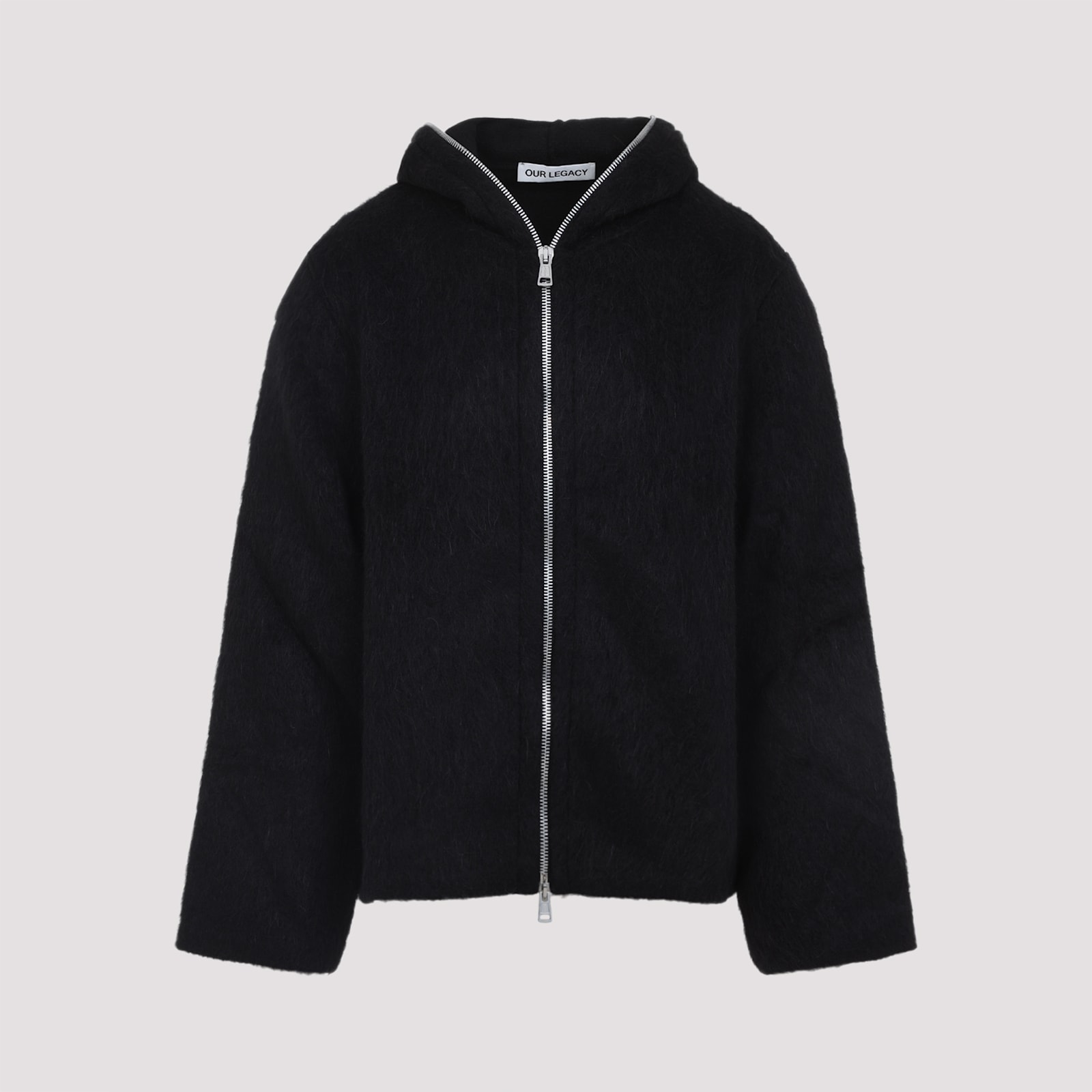 Our Legacy Textured Full Zip Hood Sweatshirt With Cozy Hood In Black