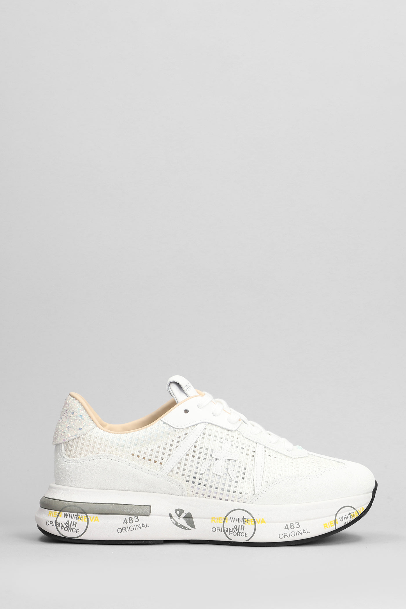 Premiata Cassie Sneakers In White Suede And Fabric