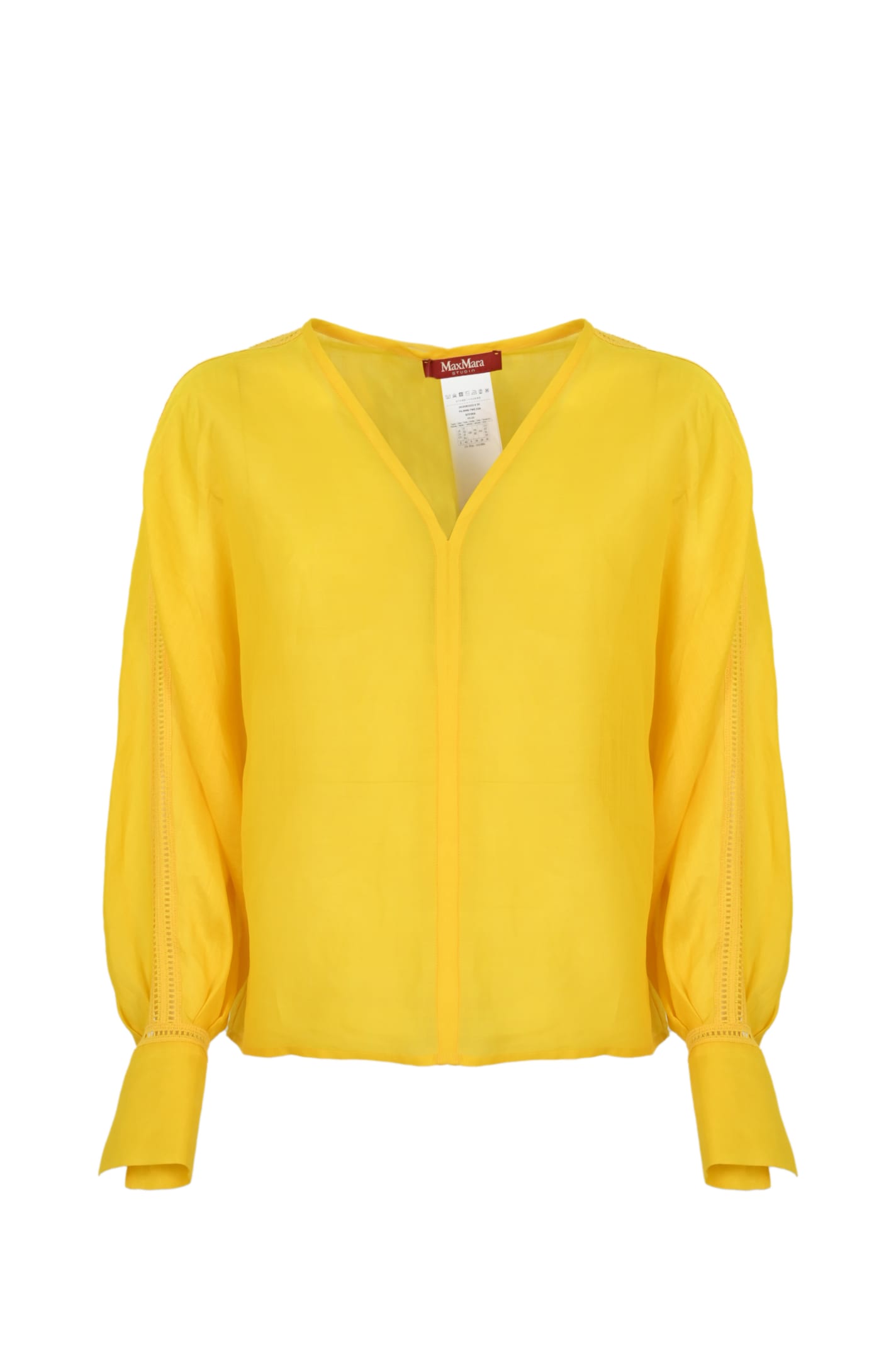 Shop Max Mara Blouse In Ramie Gauze And Leccio Lace In Yellow