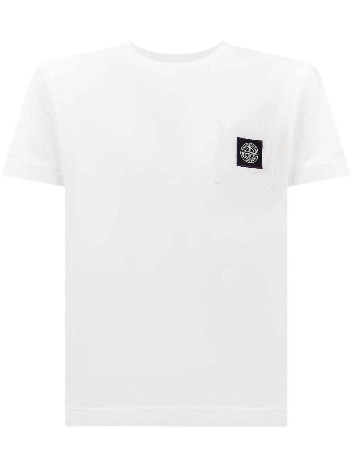 Shop Stone Island Compass-patch Crewneck T-shirt In Bianco