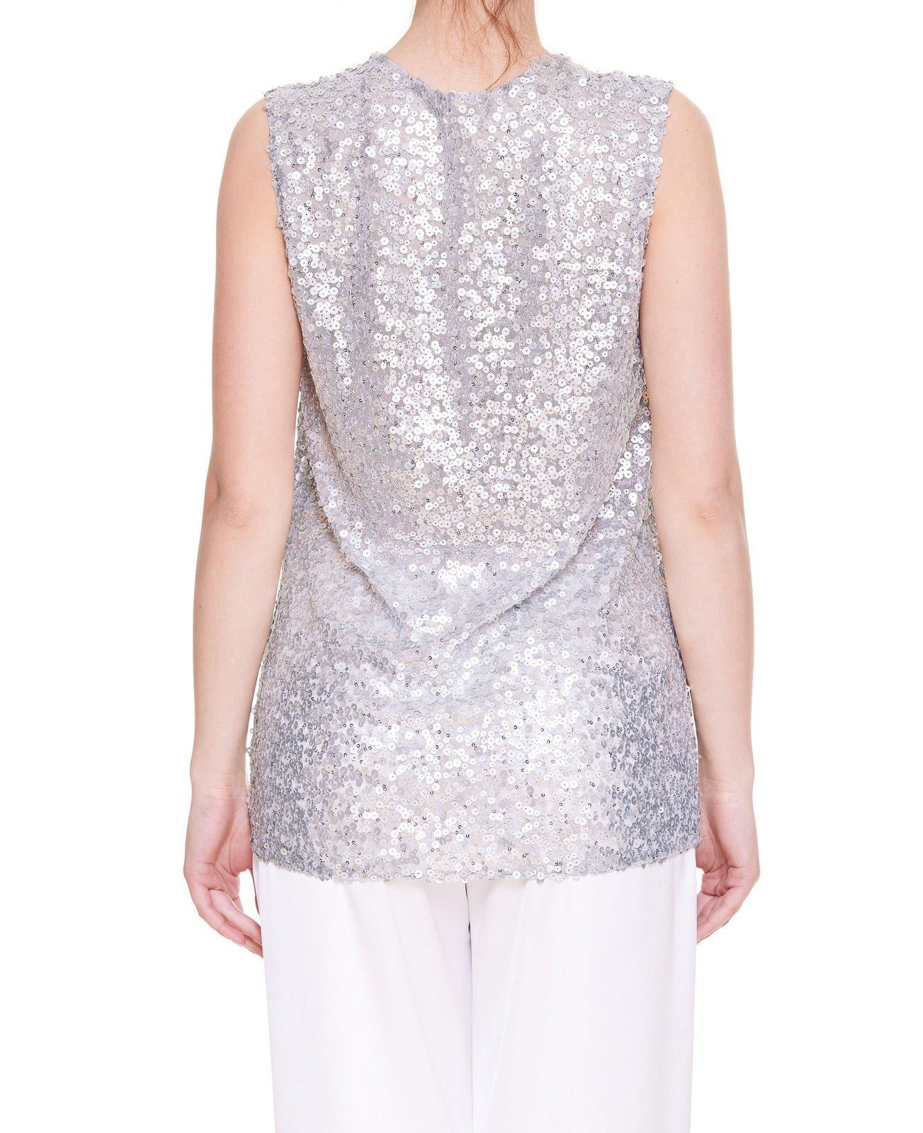 Shop Dolce & Gabbana Glitter V-neck Sleeveless Top In Argento