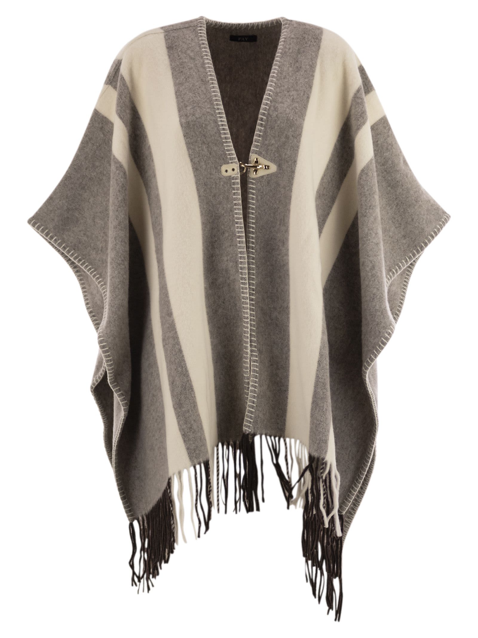 Fay Wool Poncho With Hook In Brown