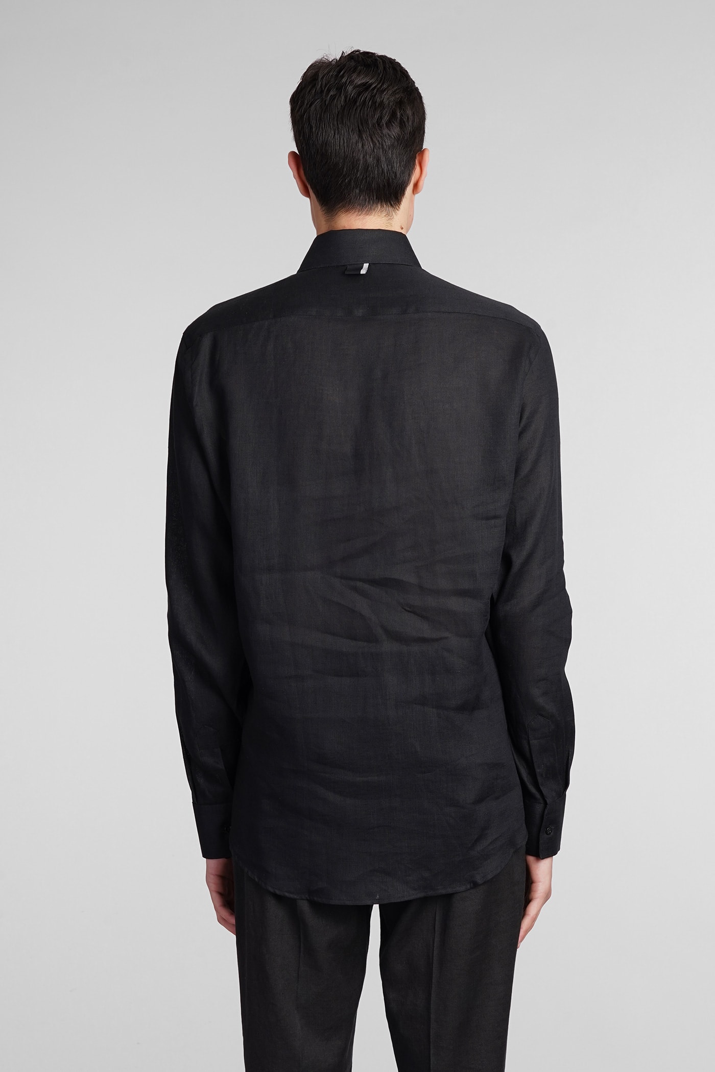 Shop Low Brand Shirt S141 Shirt In Black Linen
