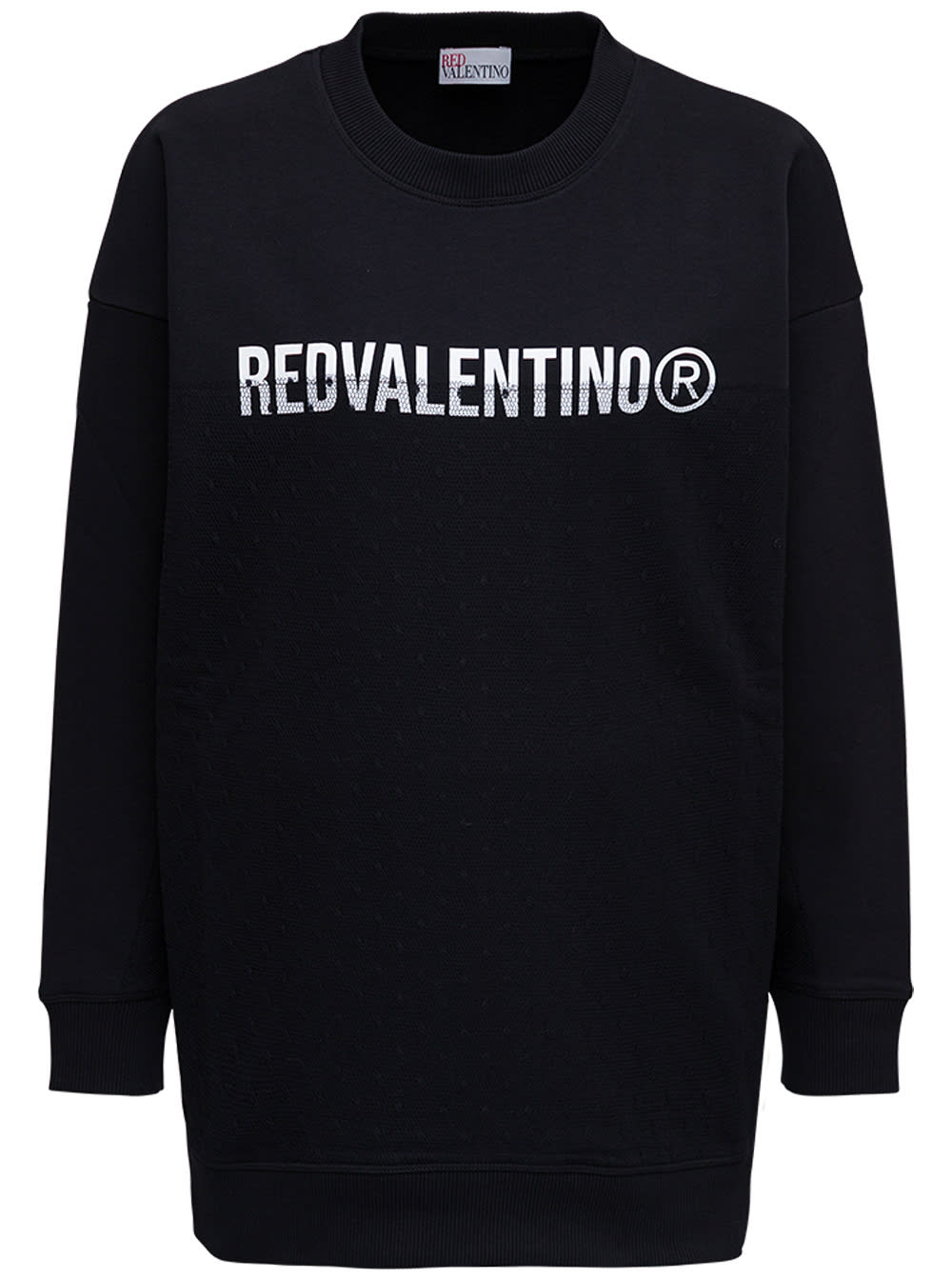 RED Valentino Oversized Black Sweatshirt With Contrasting Logo Print And Point Desprit Insert