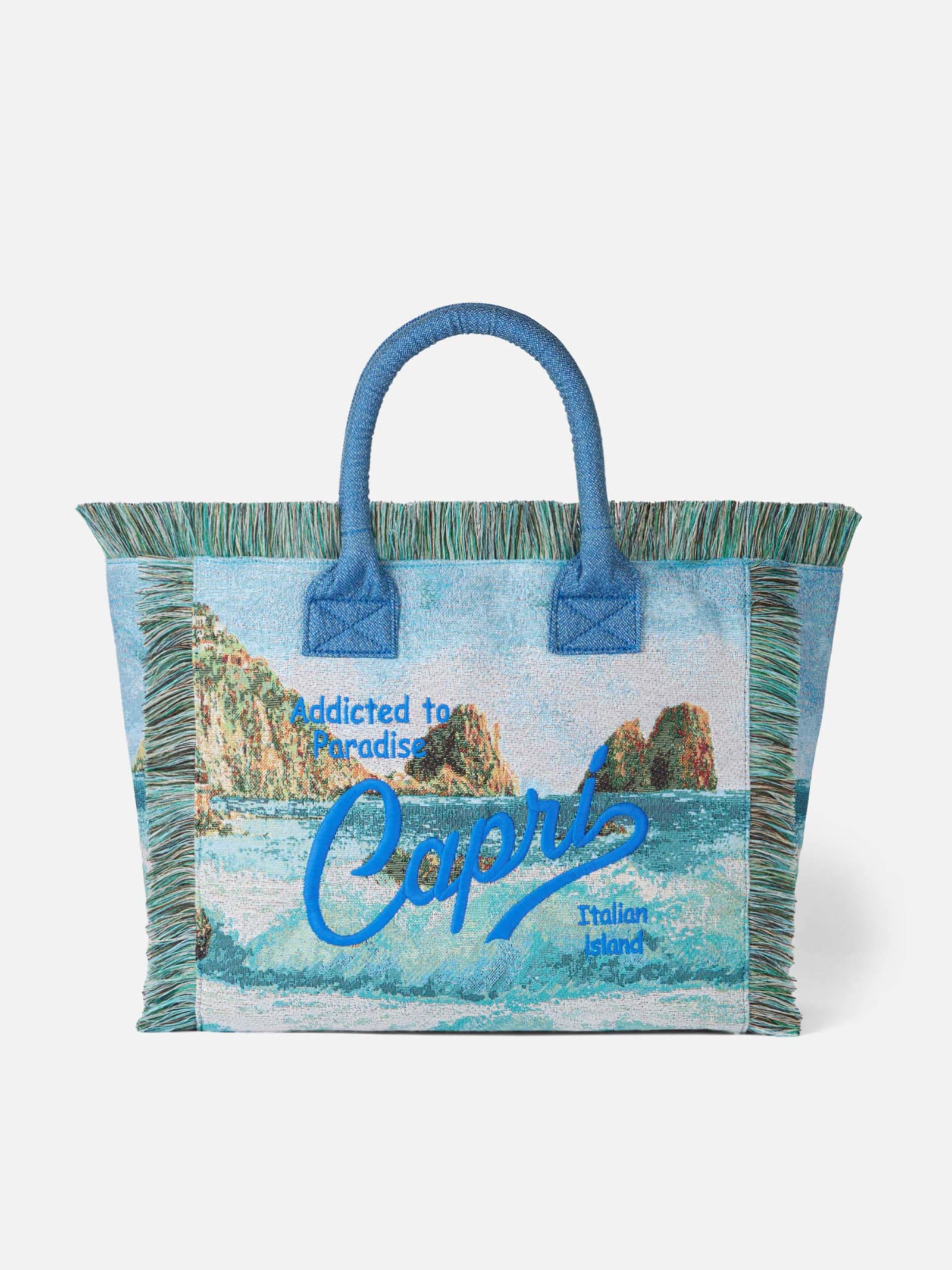 Mc2 Saint Barth Vanity Gobelin Shoulder Bag With Capri Embroidery In Sky