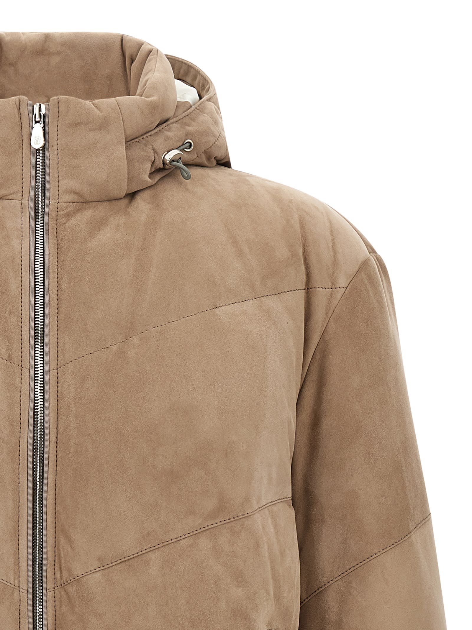 Brunello Cucinelli Suede Down Jacket Puffer Jackets Beige In Brown