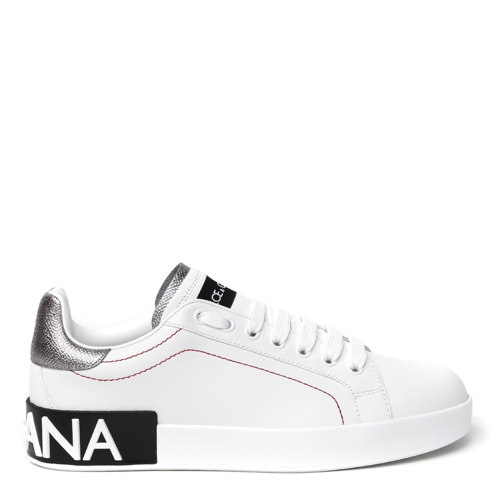 Buy Dolce & Gabbana Portofino White Leather Sneakers With Embossed Logo online, shop Dolce & Gabbana shoes with free shipping
