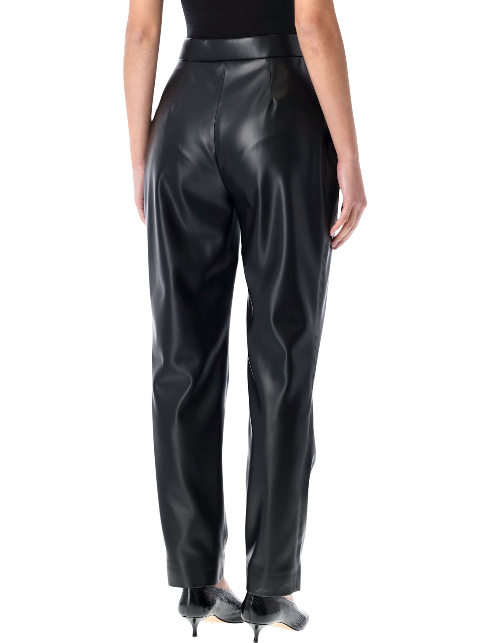 Balmain High-waisted Faux Leather Trousers In Black