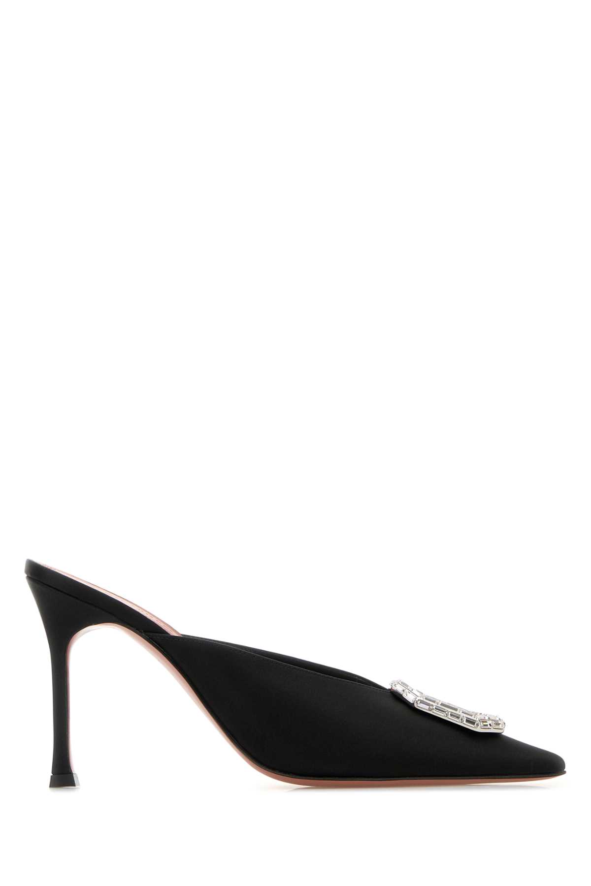Black Satin Camelia Mules