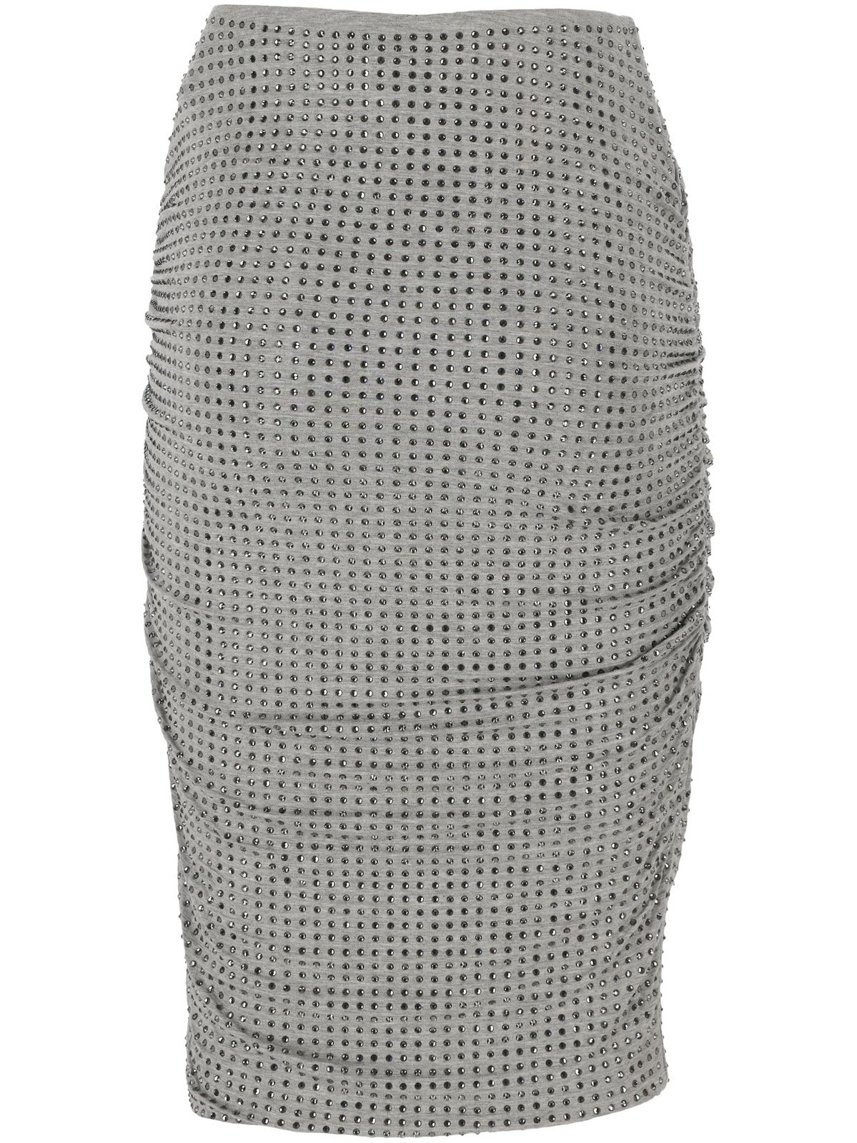 Shop Pinko Embellished Ruched Skirt  In Grey