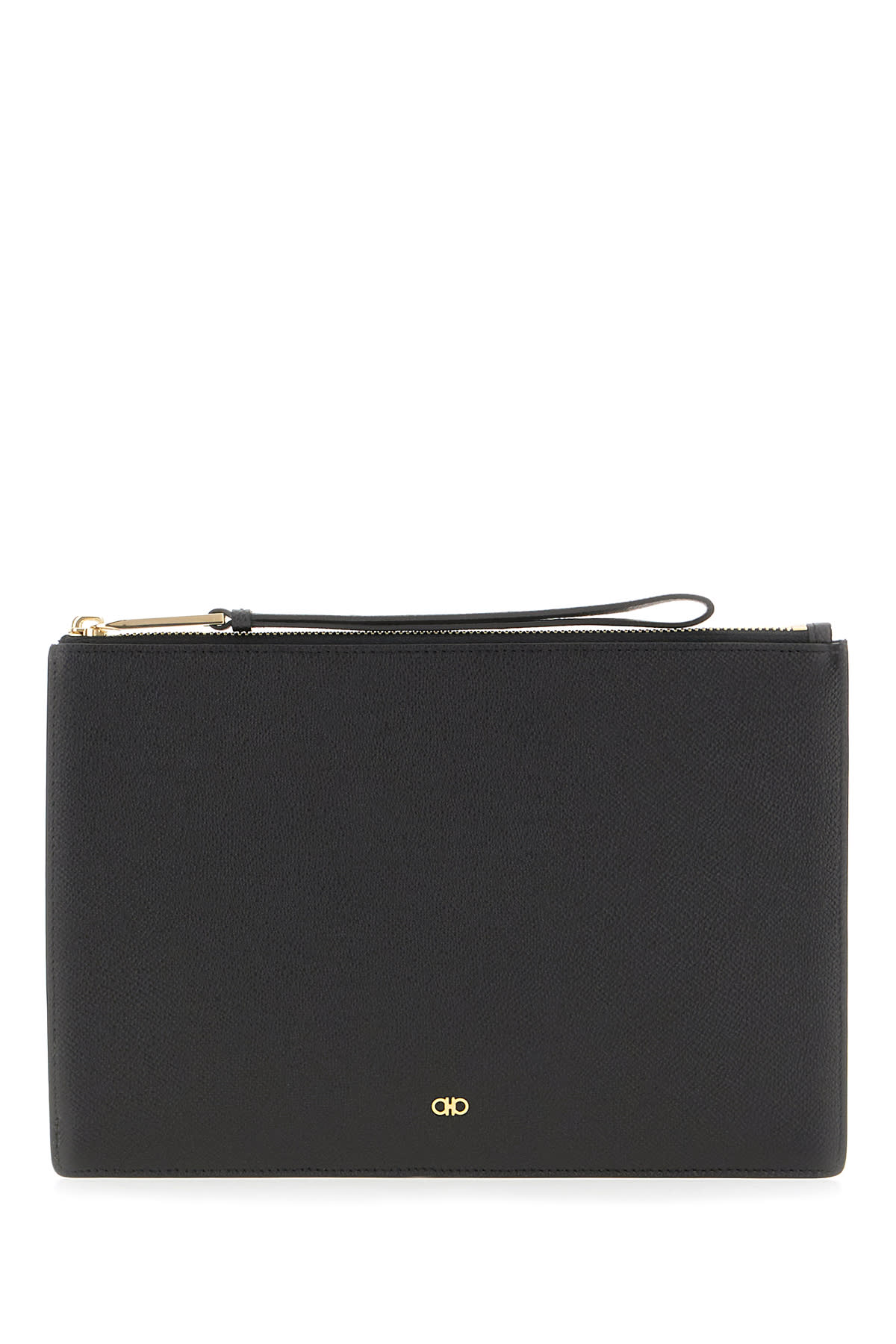 Ferragamo Black Leather Clutch In Nero