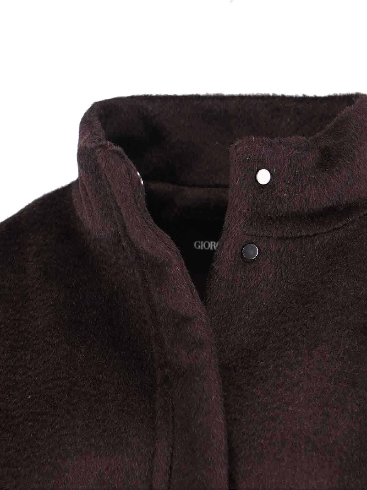 Giorgio Armani Relaxed Fit Cropped Jacket With Decorative Buttons In Brown