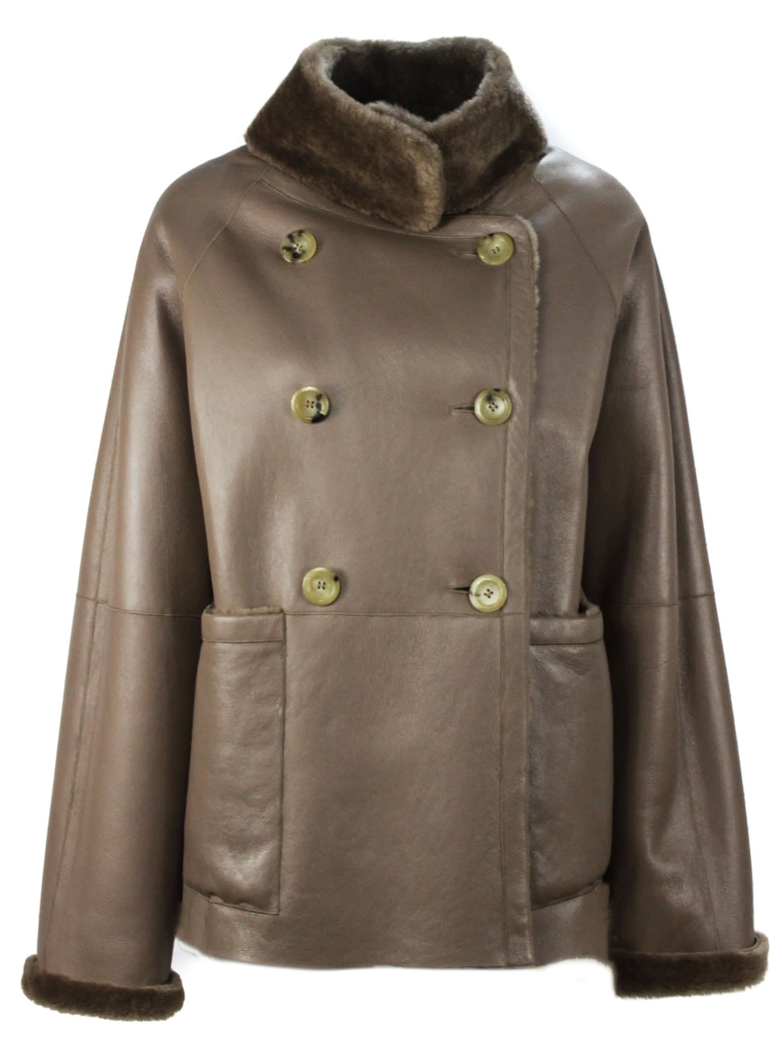 Blancha Brown Leather Sheepskin Coat