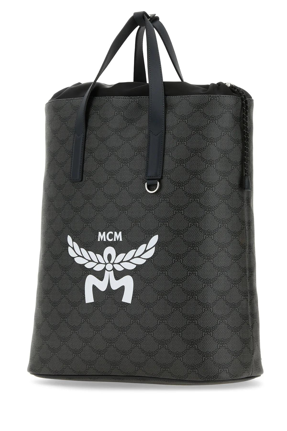 Shop Mcm Printed Canvas Himmel Backpack In Black/grey