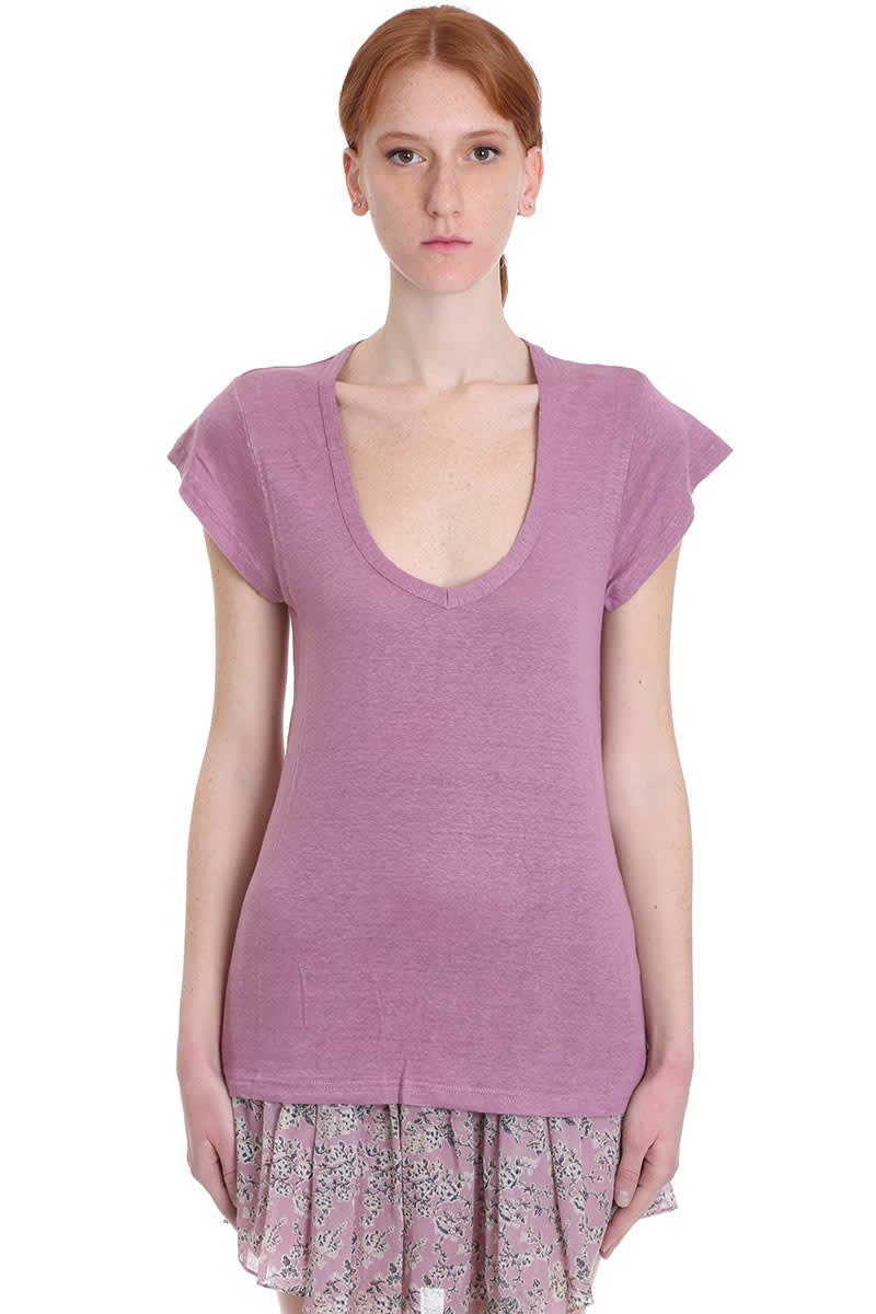 ISABEL MARANT ÉTOILE ZANKOU T-SHIRT IN VIOLA COTTON AND LINEN,11225098