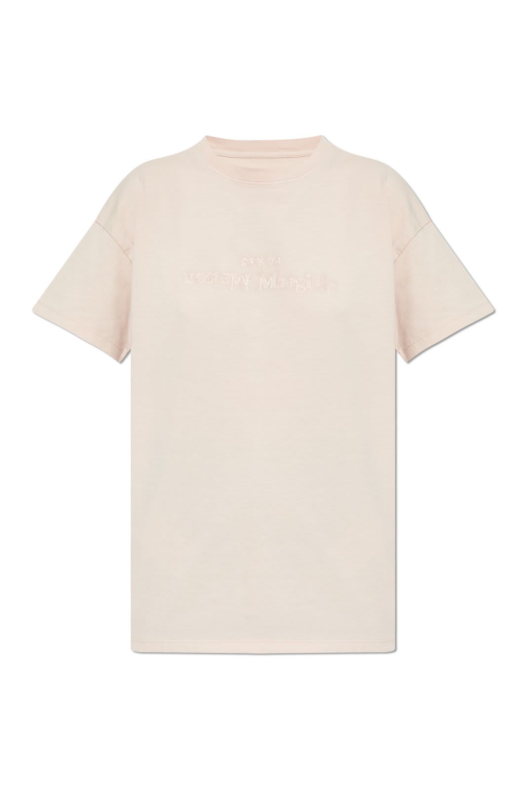 Shop Maison Margiela Logo-embroidered Crewneck T-shirt In Beige