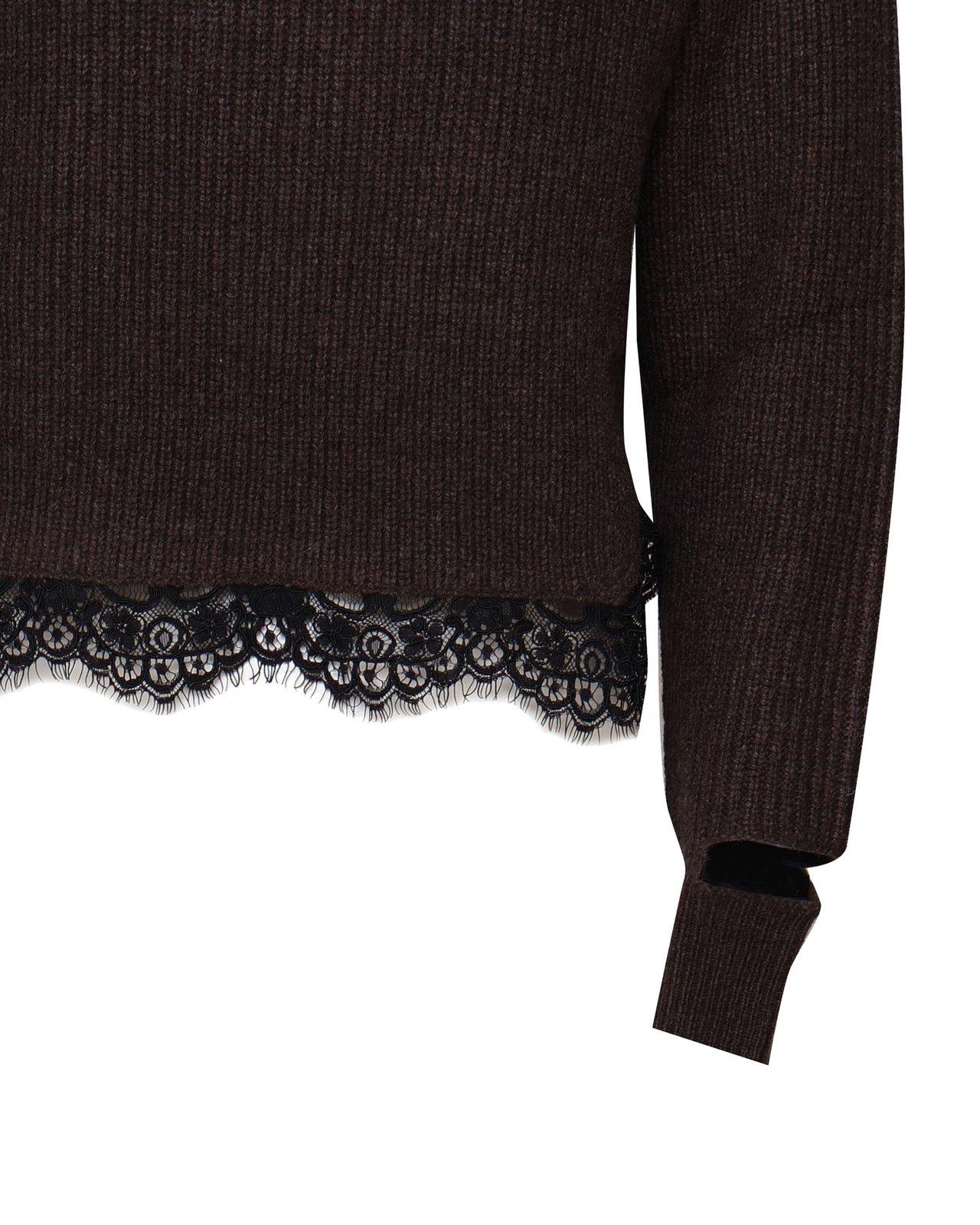 Shop Pinko Lace Hem Cut-out Jumper In Brown