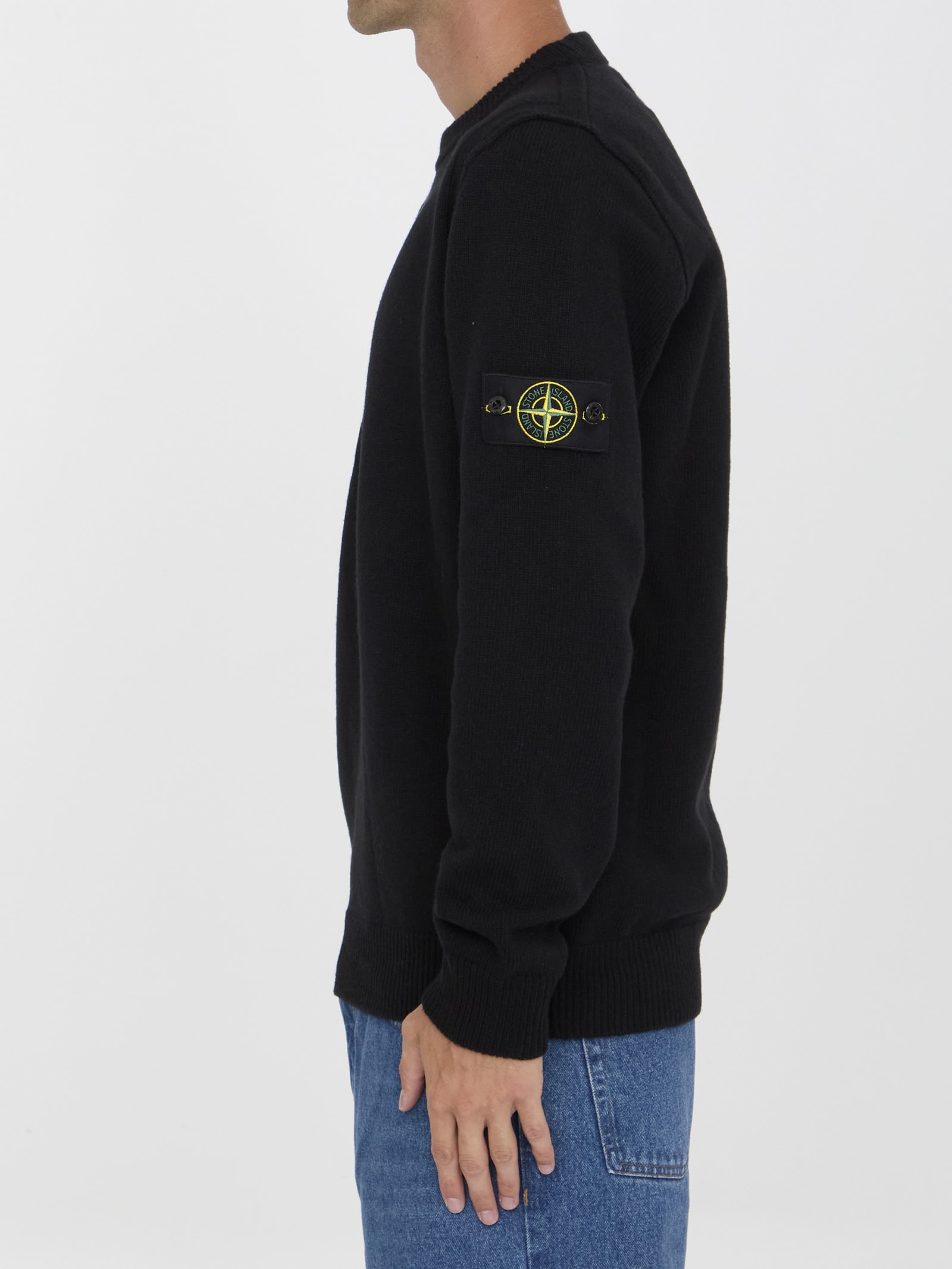 Shop Stone Island Wool Sweater In Black