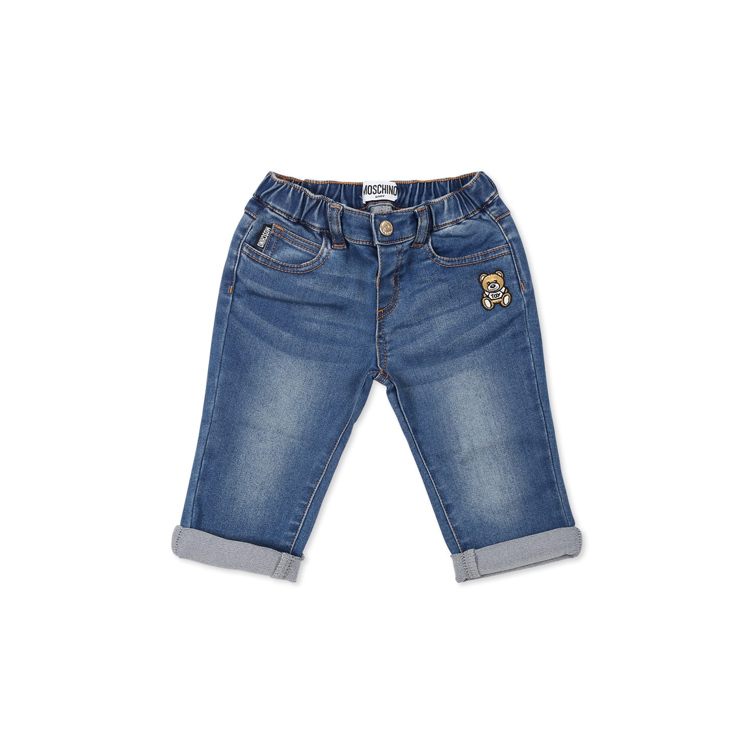 Shop Moschino Blue Jeans For Babykids With Teddy Bear In Denim