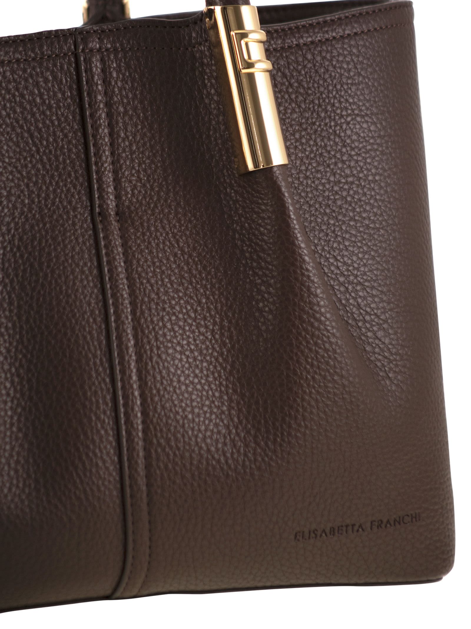 Elisabetta Franchi Medium Tote Bag With Logo Details In Brown