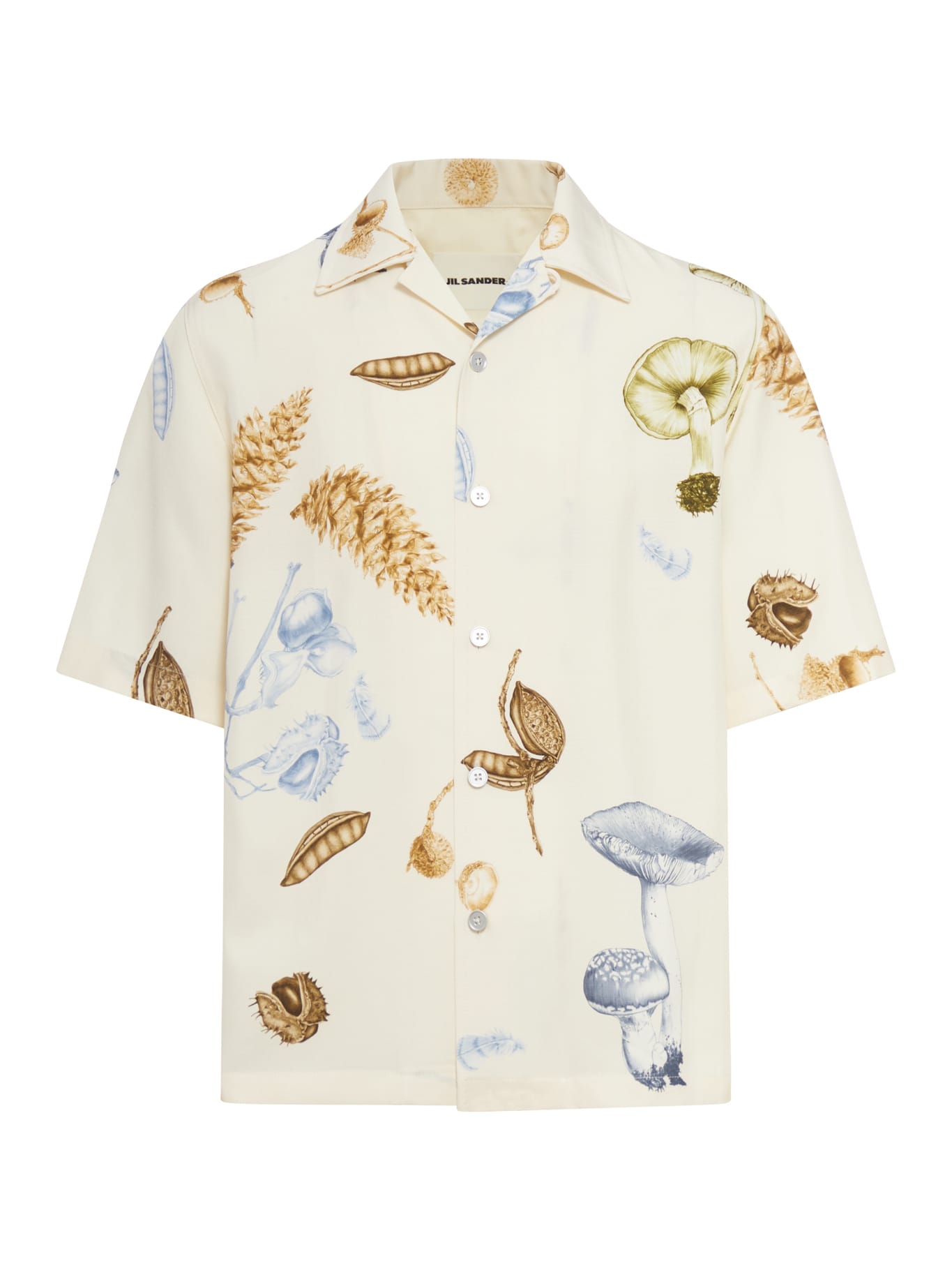 Jil Sander Boxy Fit Short Sleeve Shirt, Flat Bowling Collar, Front Closure With Five Buttons,straight Hem In Multi