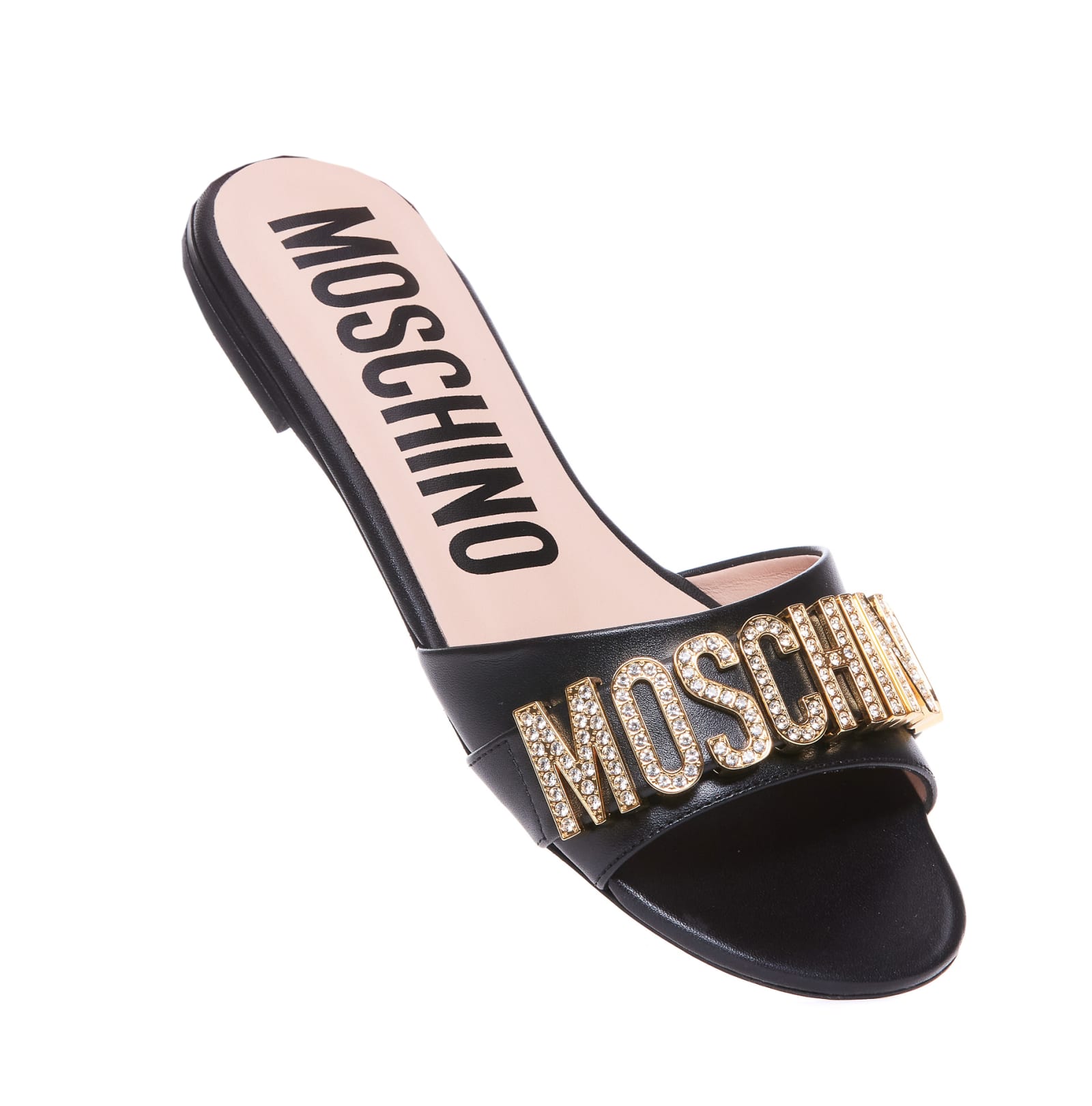 Shop Moschino Maxi Lettering Sandals In Black
