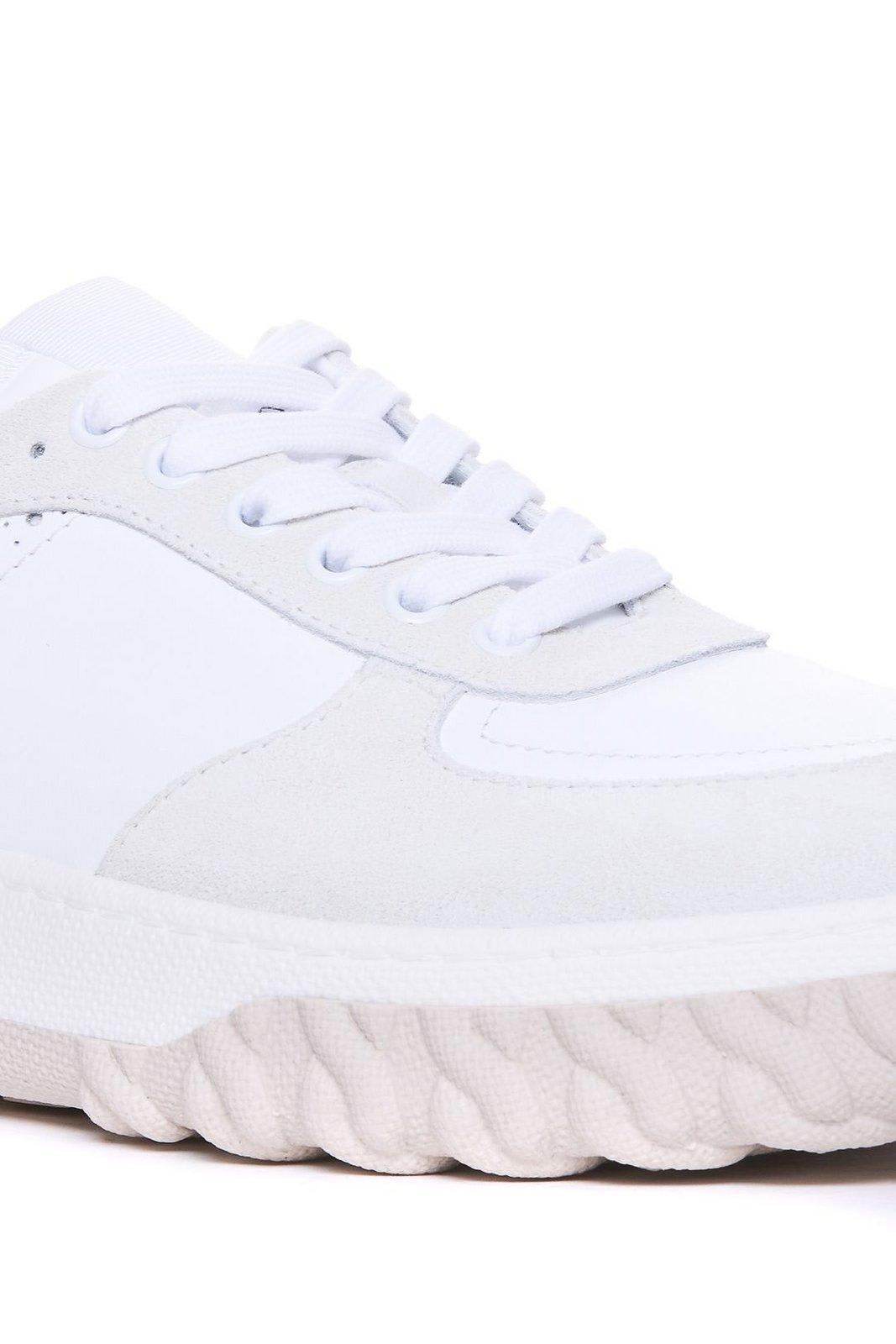 Shop Thom Browne Letterman Panelled Low-top Sneakers In White