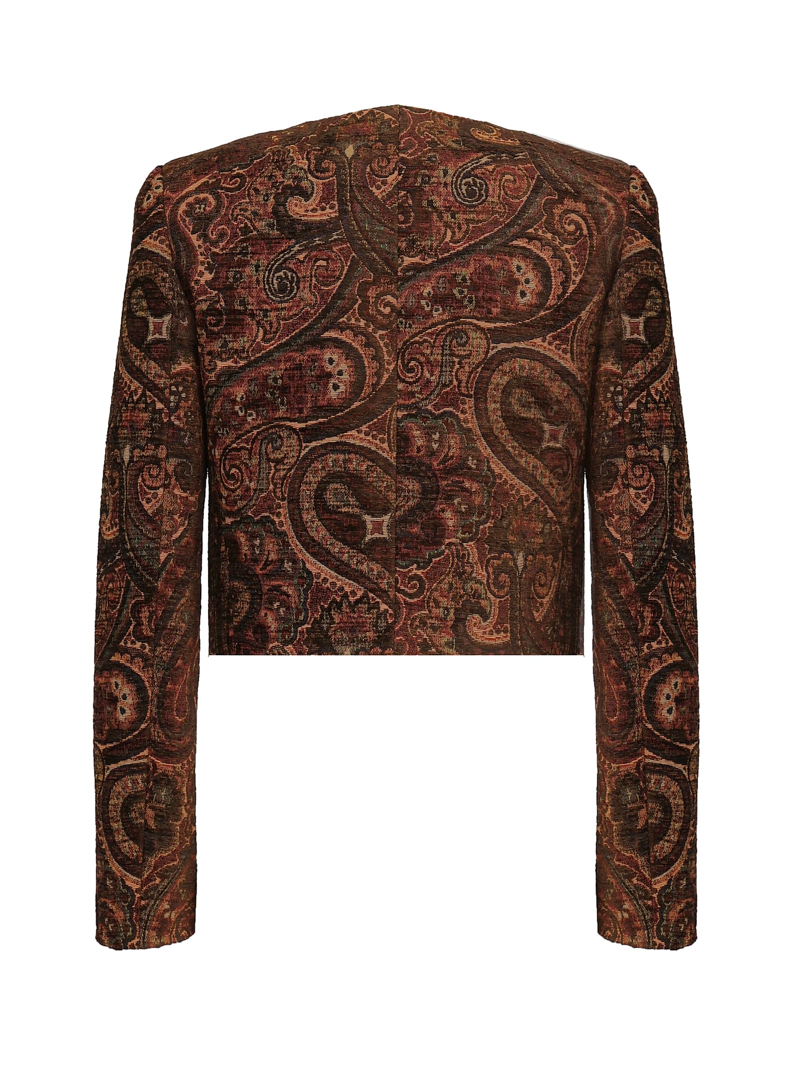 Chloé Multicolor Cropped Jacket With Round Neck And All-over Motif In Cotton Blend Woman In Brown